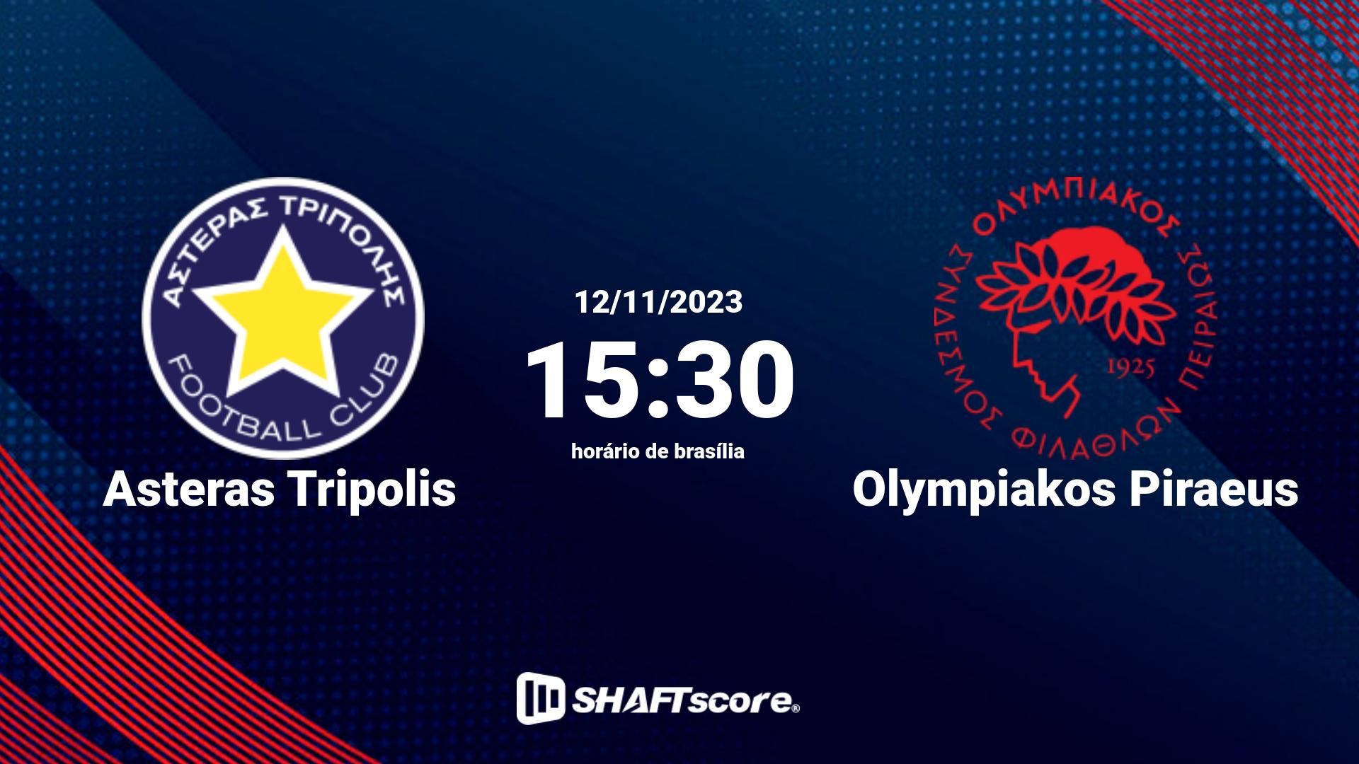 Estatísticas do jogo Asteras Tripolis vs Olympiakos Piraeus 12.11 15:30