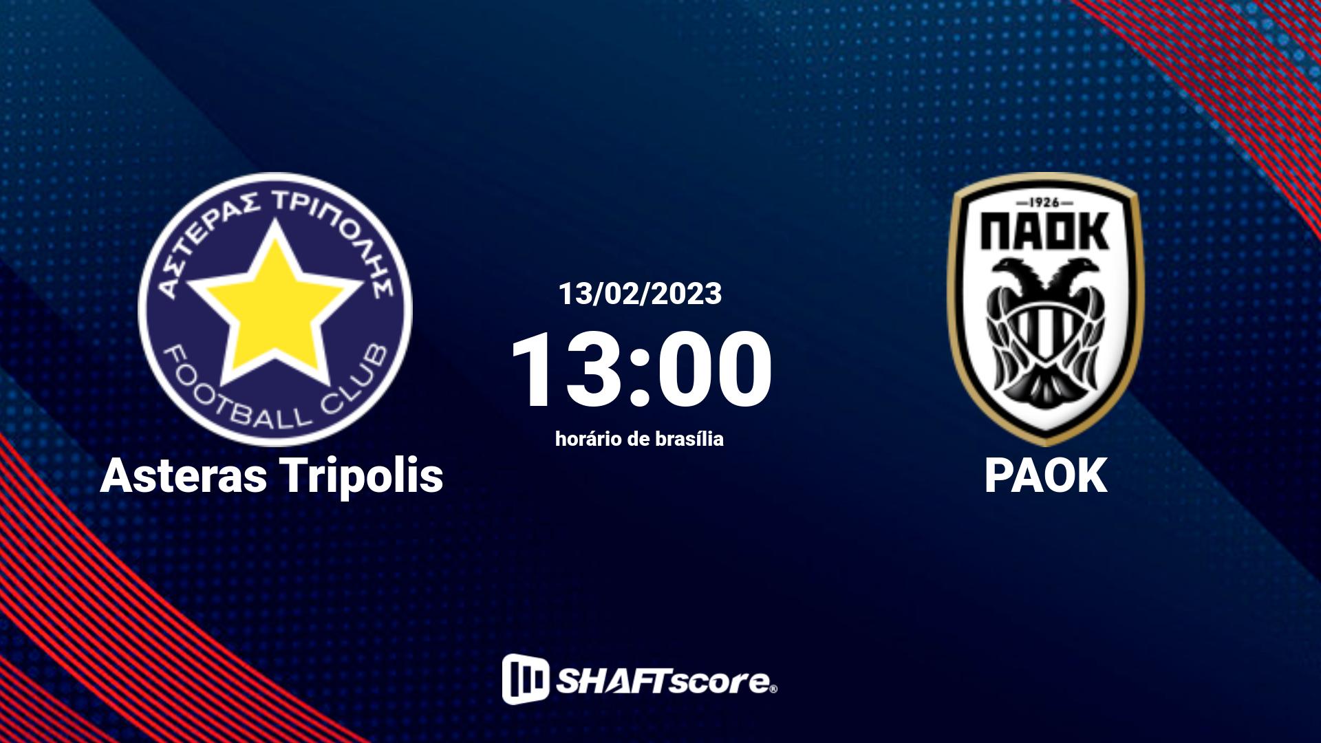 Estatísticas do jogo Asteras Tripolis vs PAOK 13.02 13:00