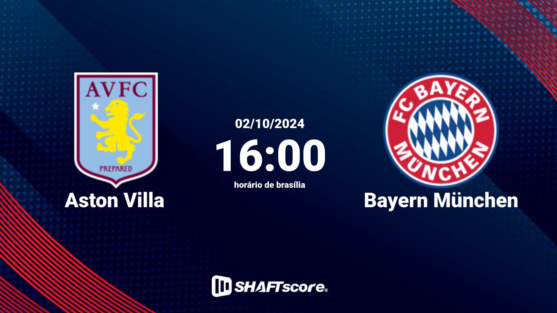 Estatísticas do jogo Aston Villa vs Bayern München 02.10 16:00