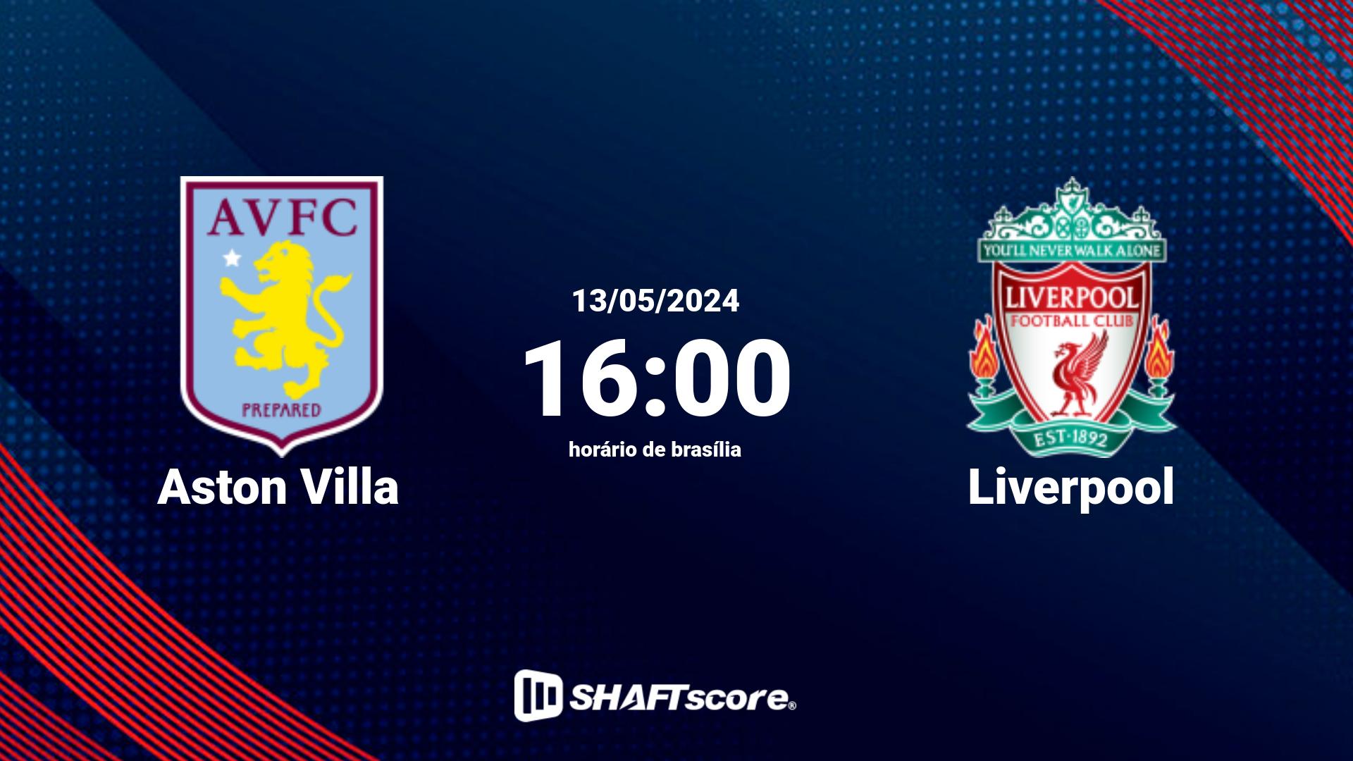 Estatísticas do jogo Aston Villa vs Liverpool 13.05 16:00