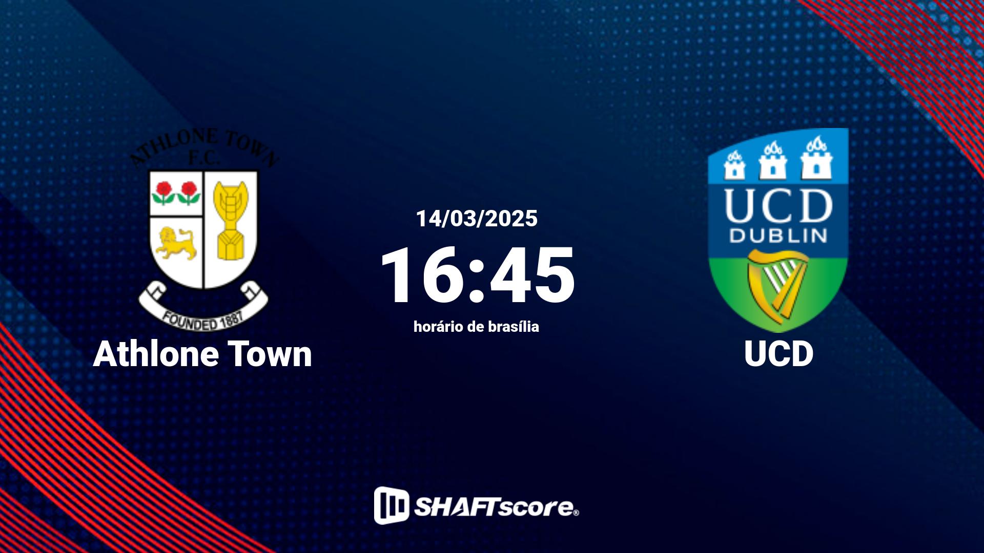 Estatísticas do jogo Athlone Town vs UCD 14.03 16:45