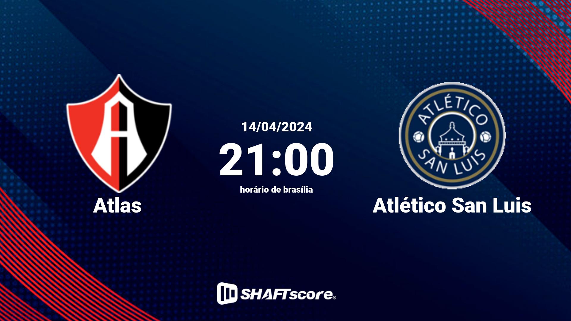 Estatísticas do jogo Atlas vs Atlético San Luis 14.04 21:00