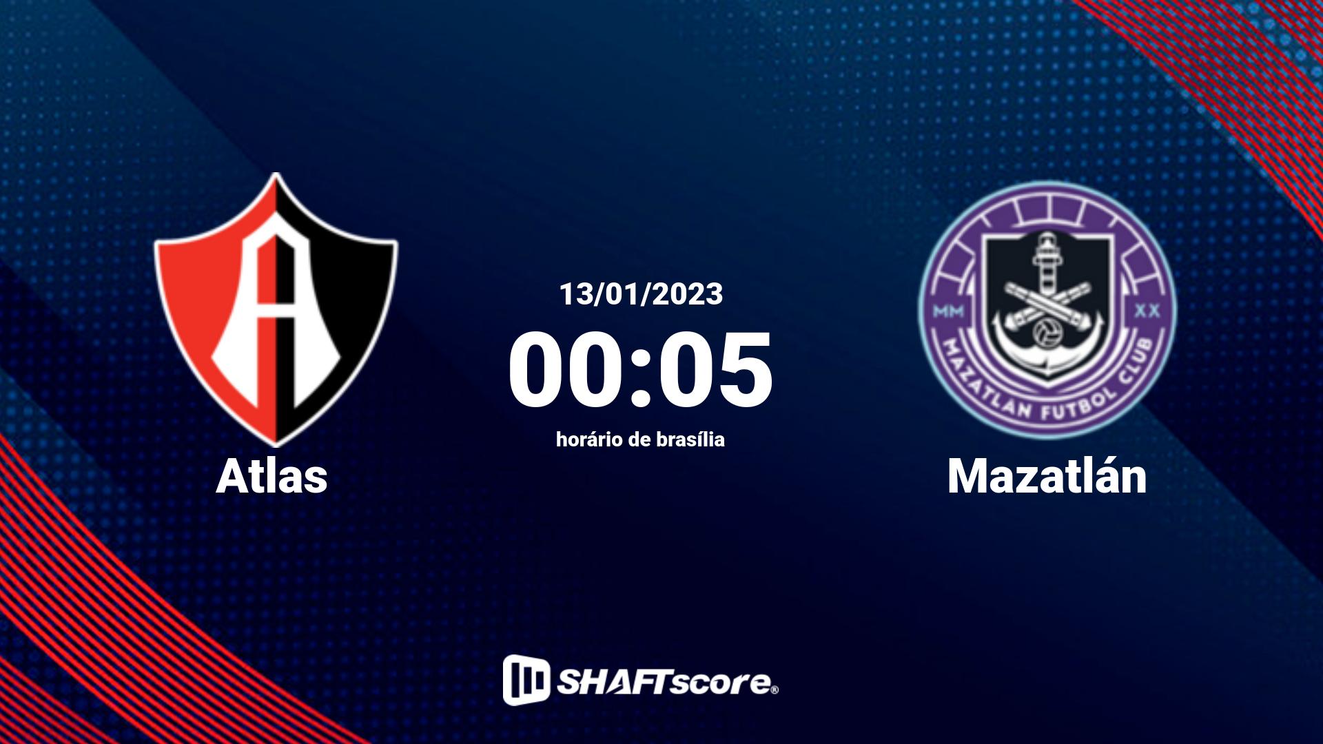 Estatísticas do jogo Atlas vs Mazatlán 13.01 00:05