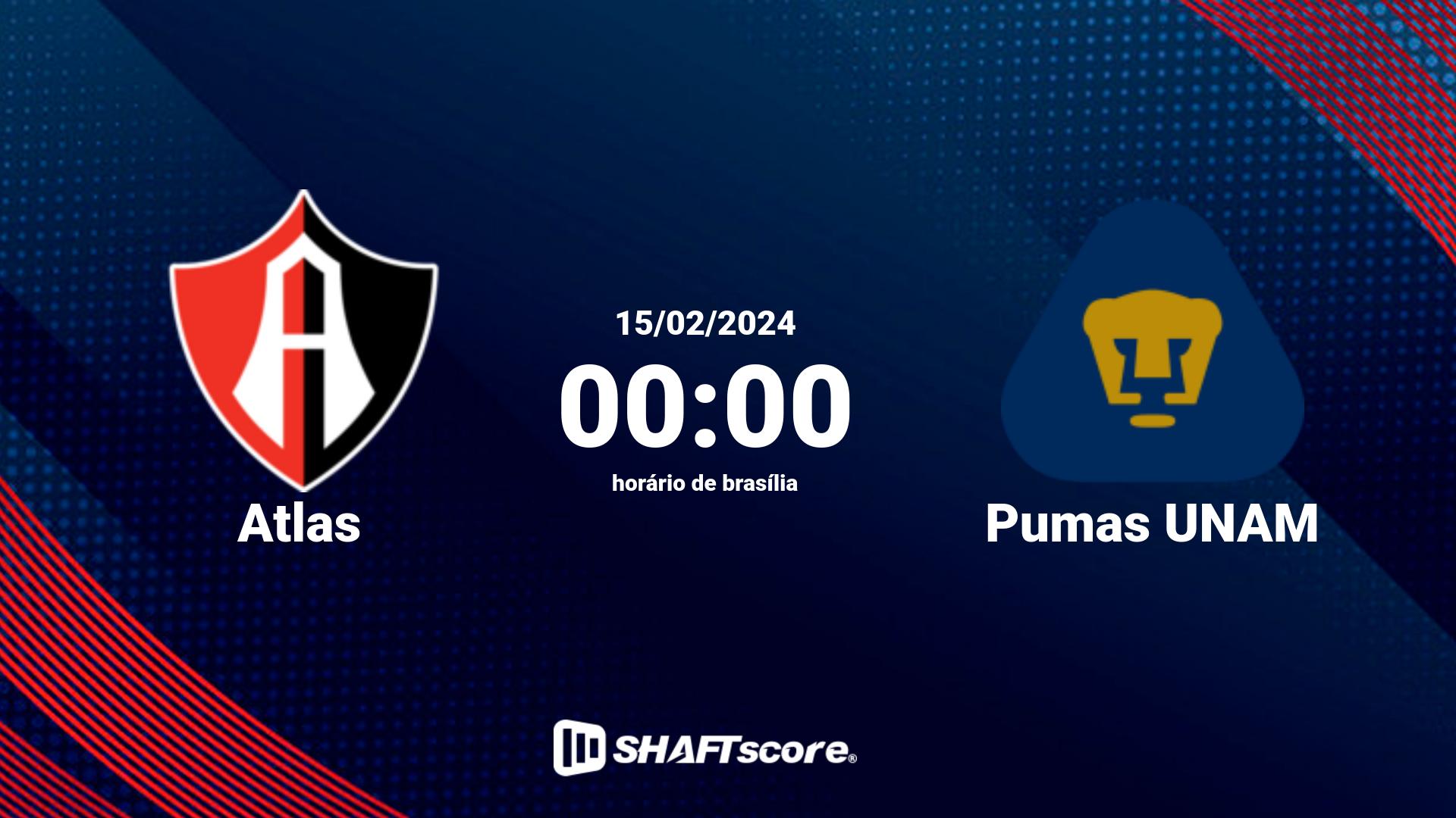 Estatísticas do jogo Atlas vs Pumas UNAM 15.02 00:00