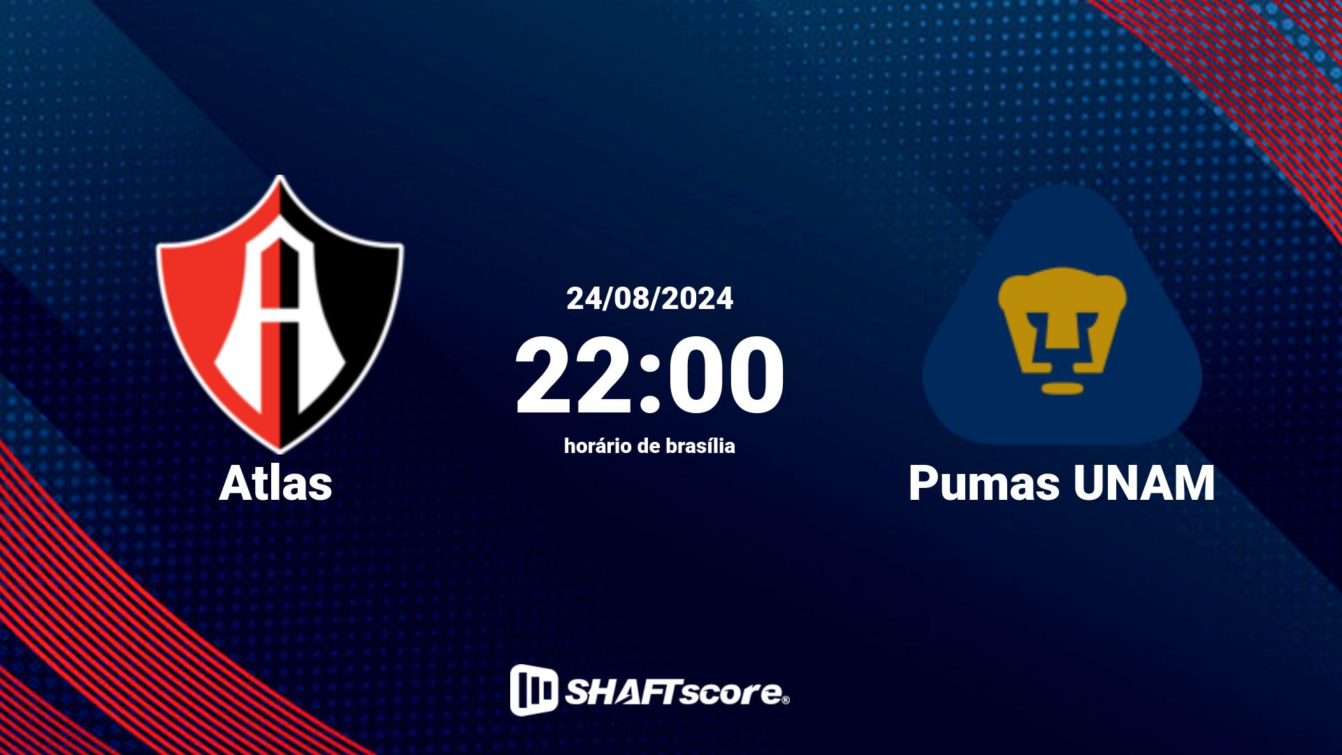 Estatísticas do jogo Atlas vs Pumas UNAM 24.08 22:00