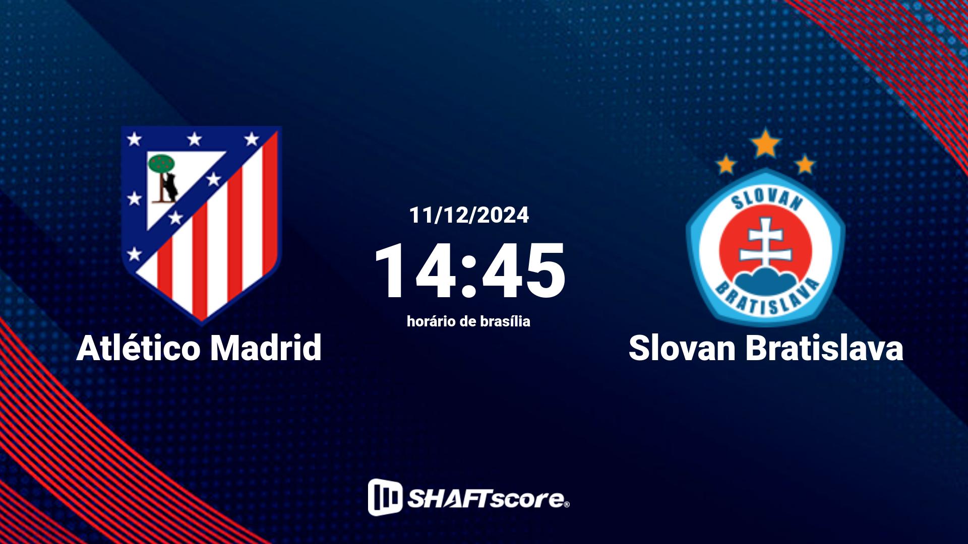 Estatísticas do jogo Atlético Madrid vs Slovan Bratislava 11.12 14:45