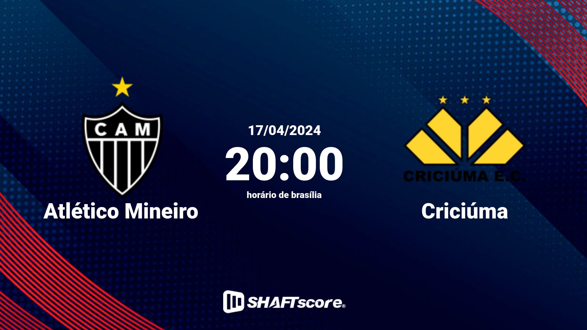 Estatísticas do jogo Atlético Mineiro vs Criciúma 17.04 20:00