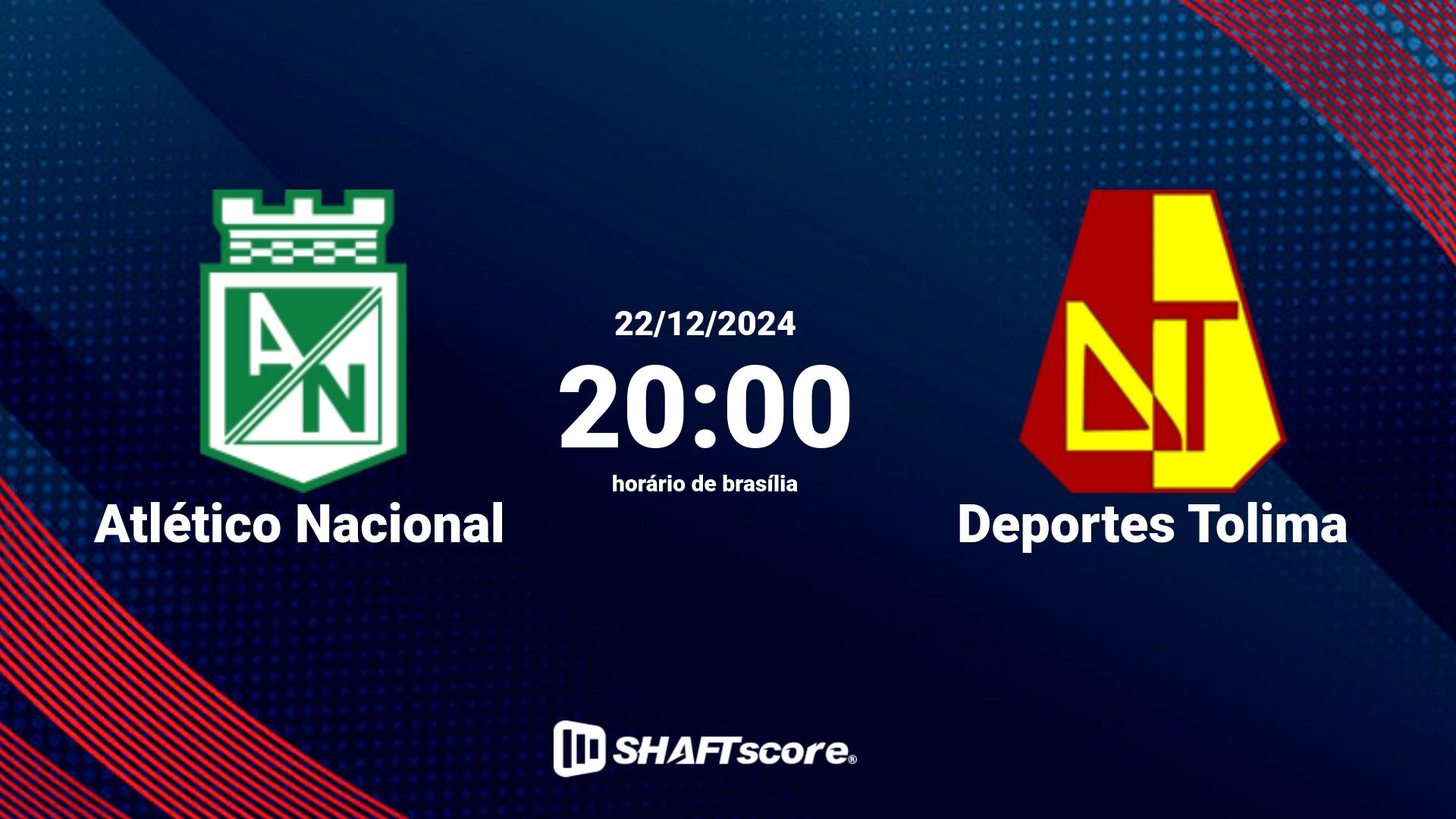 Estatísticas do jogo Atlético Nacional vs Deportes Tolima 22.12 20:00