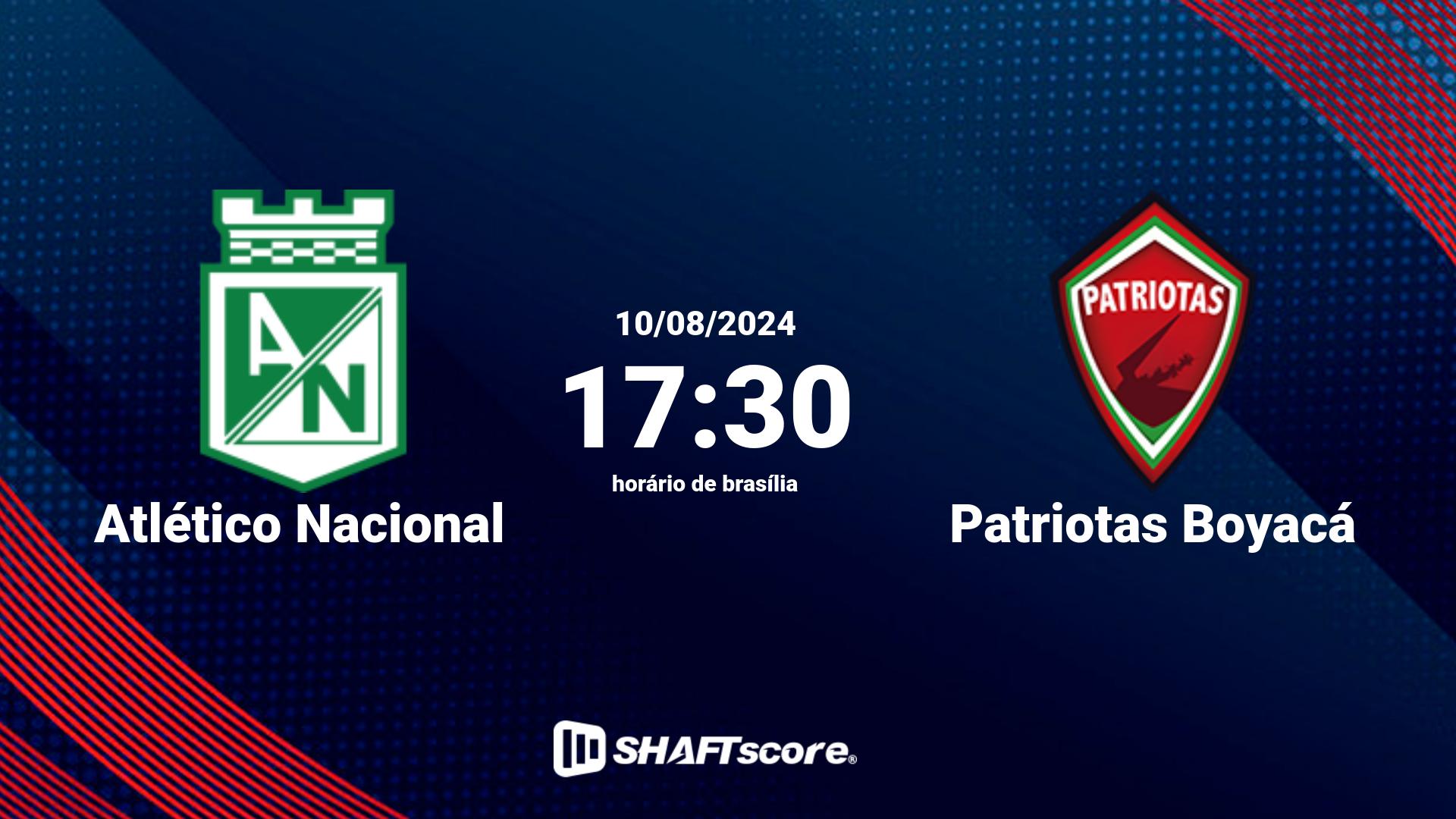 Estatísticas do jogo Atlético Nacional vs Patriotas Boyacá 10.08 17:30