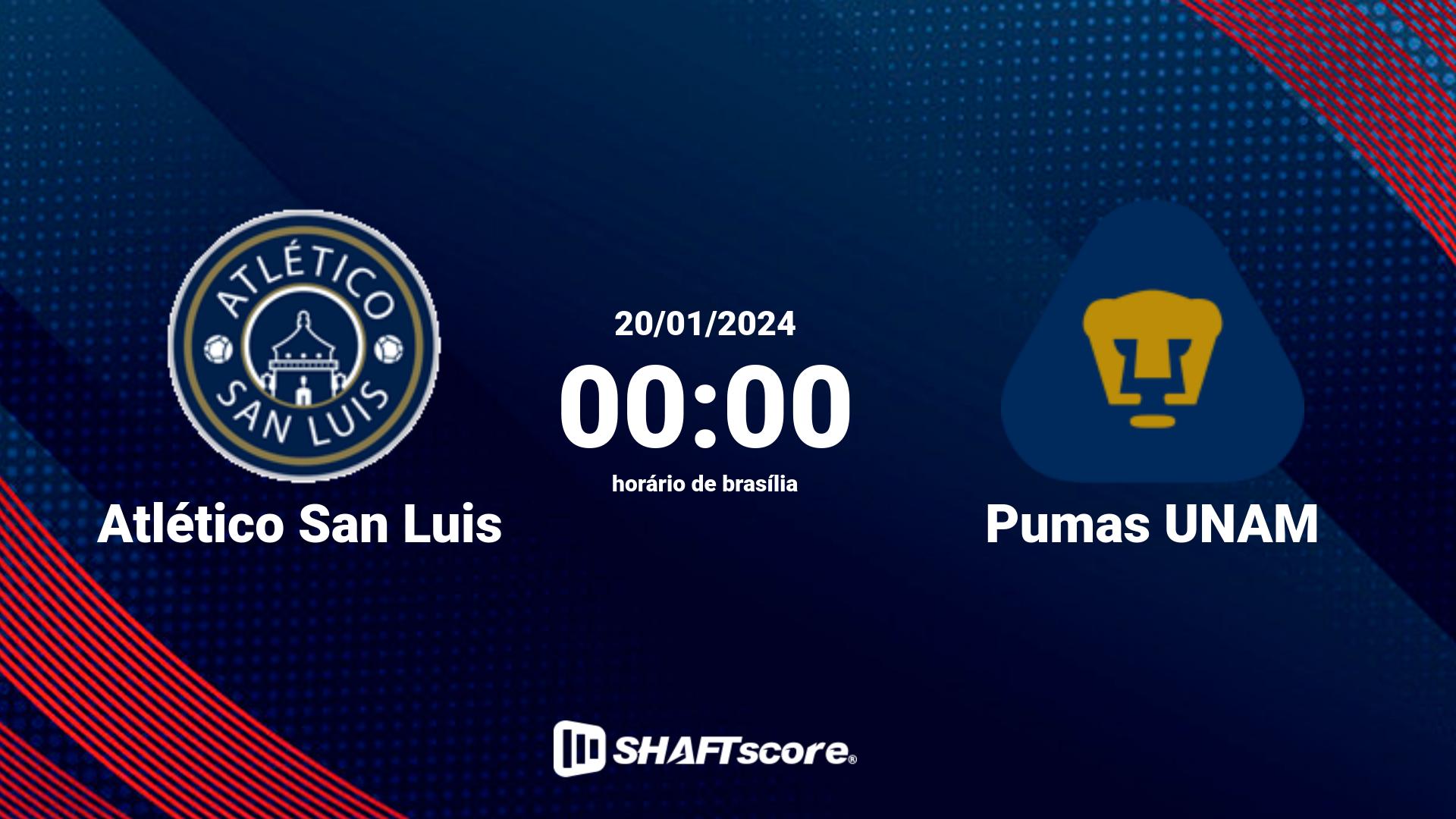 Estatísticas do jogo Atlético San Luis vs Pumas UNAM 20.01 00:00