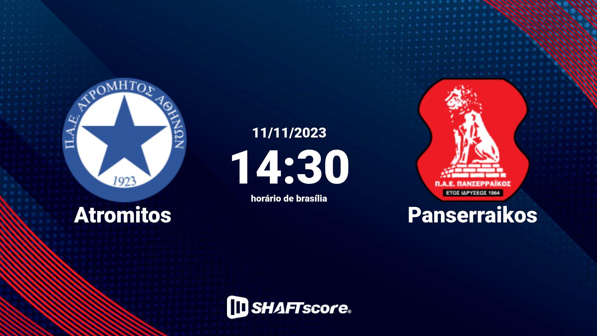 Estatísticas do jogo Atromitos vs Panserraikos 11.11 14:30