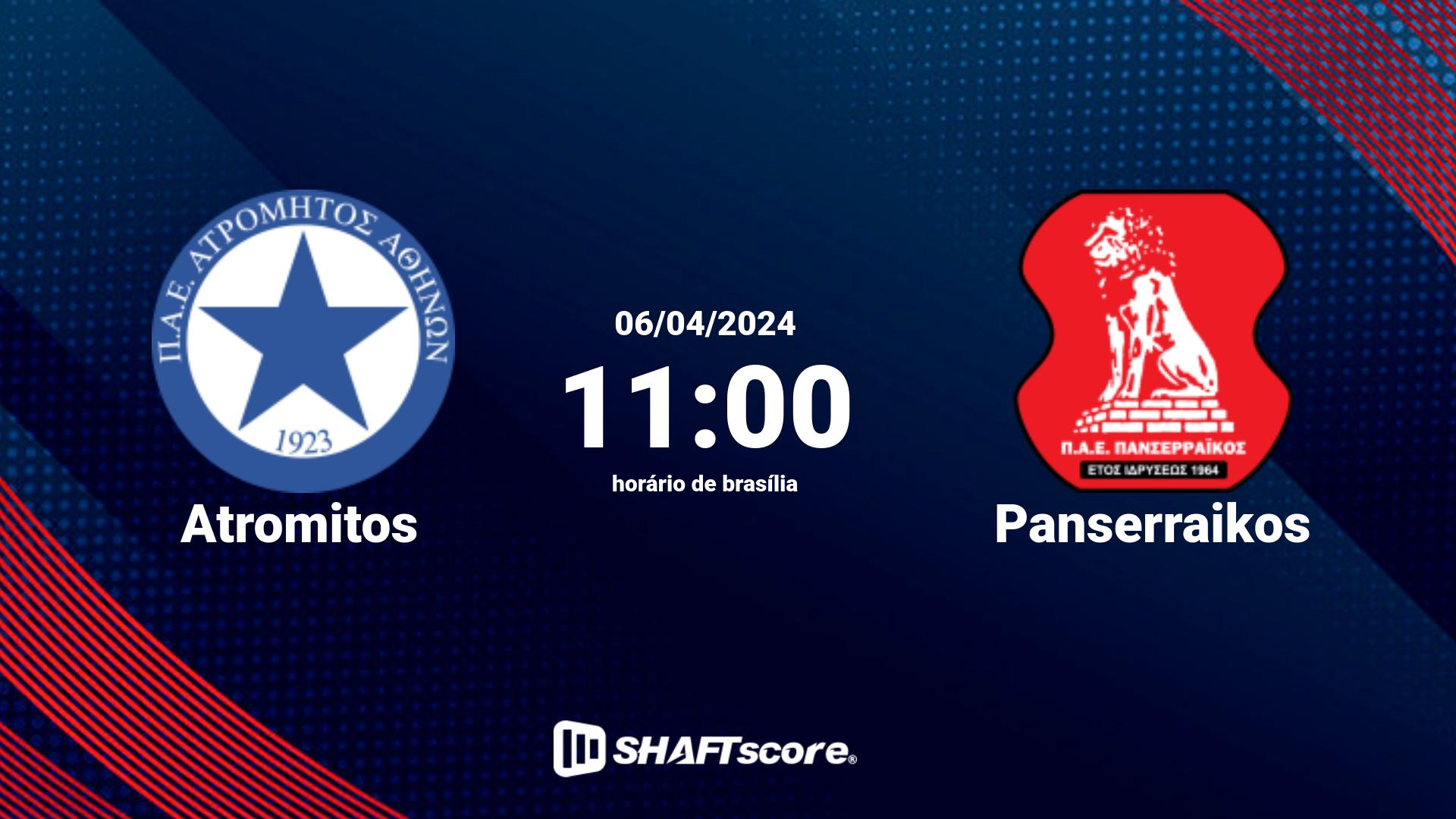 Estatísticas do jogo Atromitos vs Panserraikos 06.04 11:00