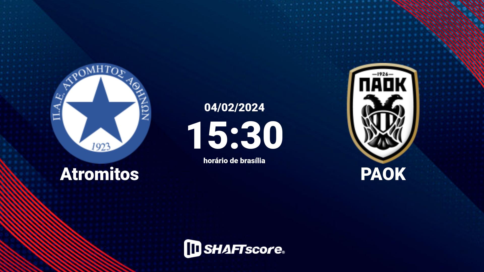 Estatísticas do jogo Atromitos vs PAOK 04.02 15:30