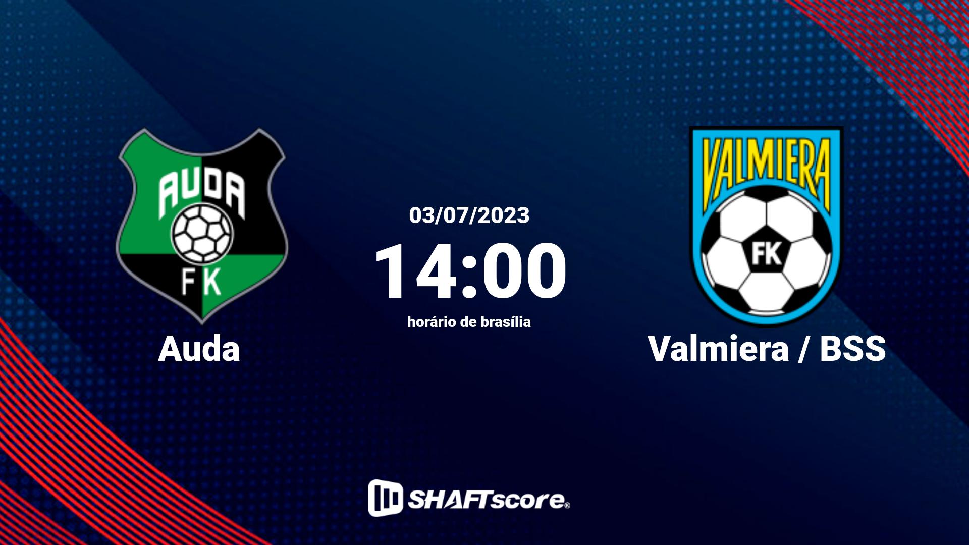 Estatísticas do jogo Auda vs Valmiera / BSS 03.07 14:00