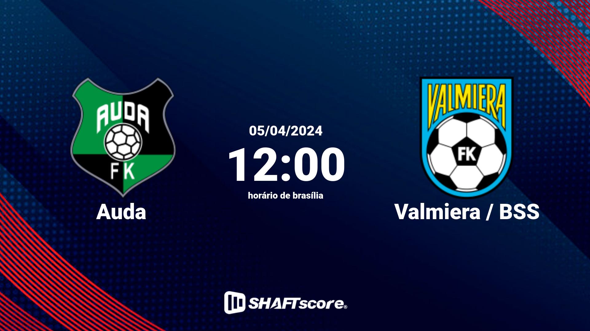 Estatísticas do jogo Auda vs Valmiera / BSS 05.04 12:00