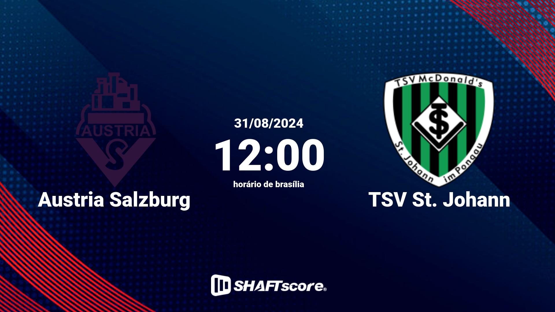 Estatísticas do jogo Austria Salzburg vs TSV St. Johann 31.08 12:00