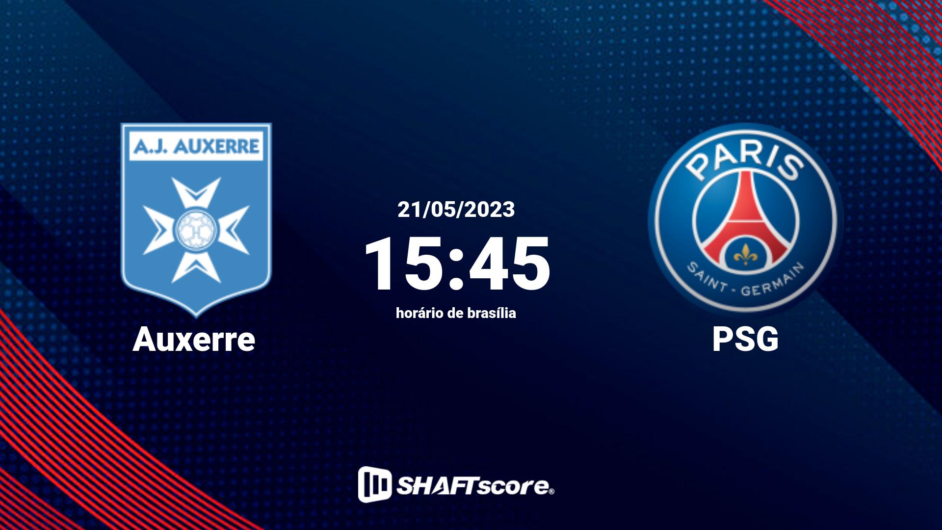 Estatísticas do jogo Auxerre vs PSG 21.05 15:45