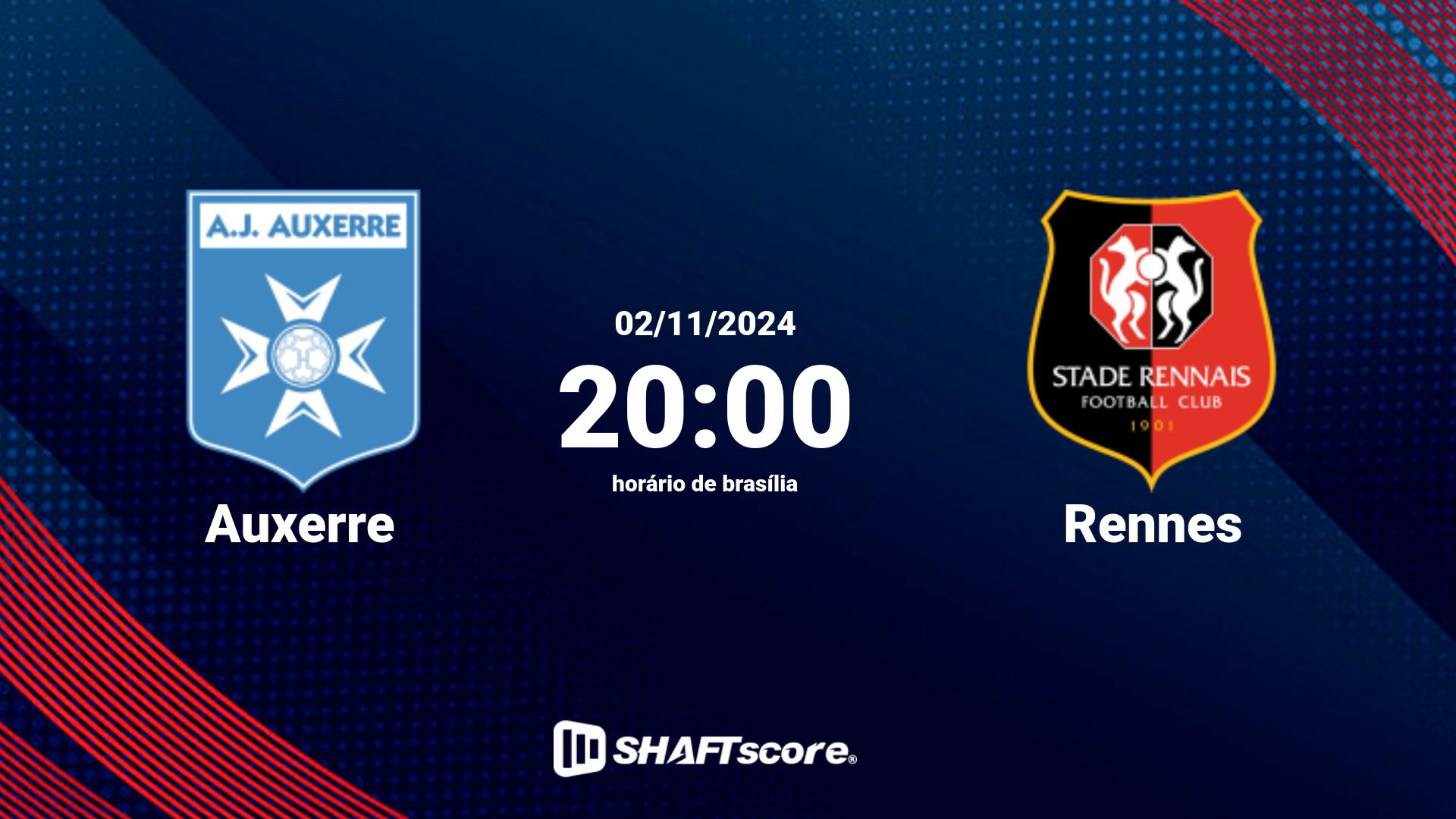 Estatísticas do jogo Auxerre vs Rennes 02.11 20:00