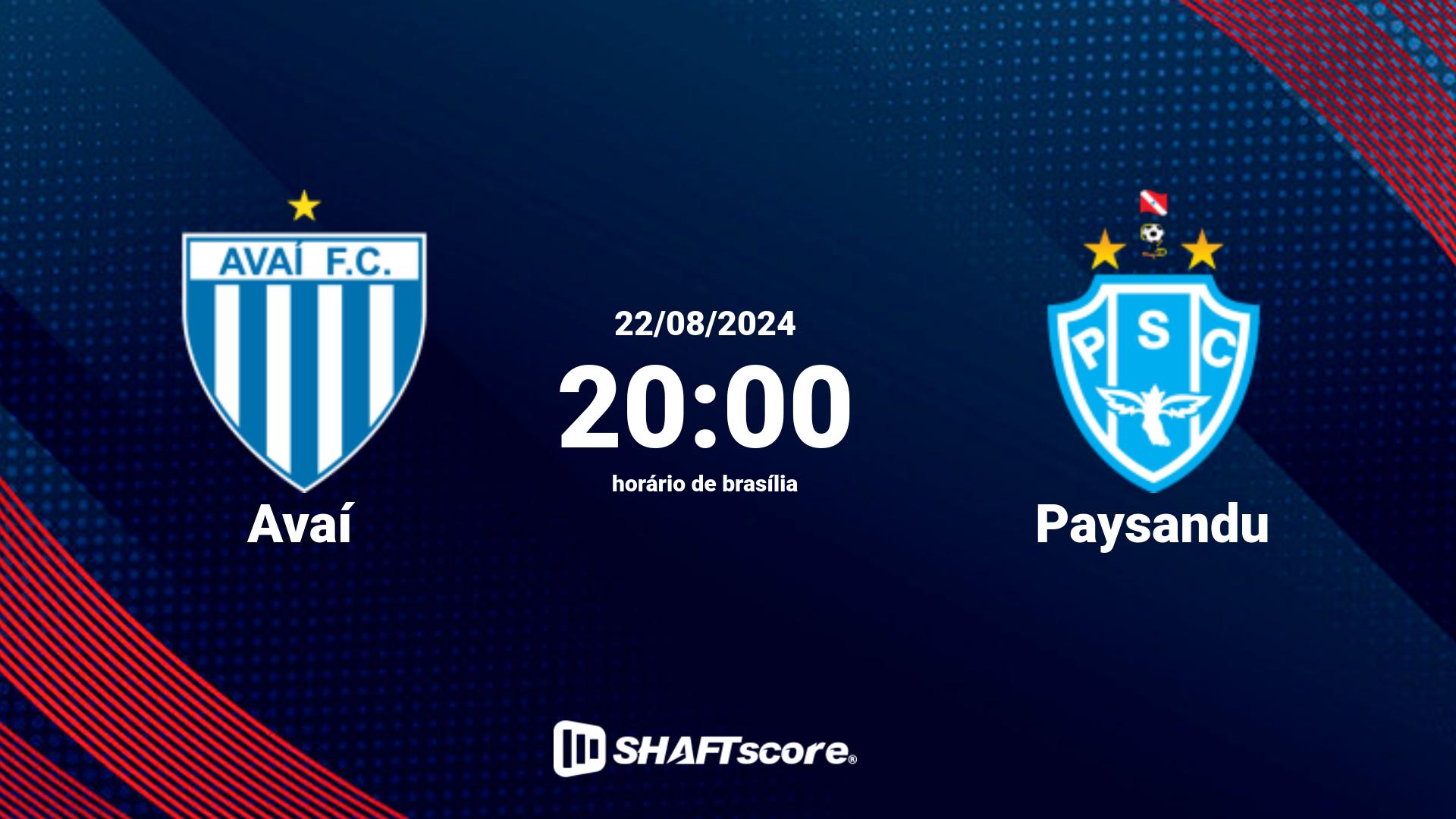 Estatísticas do jogo Avaí vs Paysandu 22.08 20:00