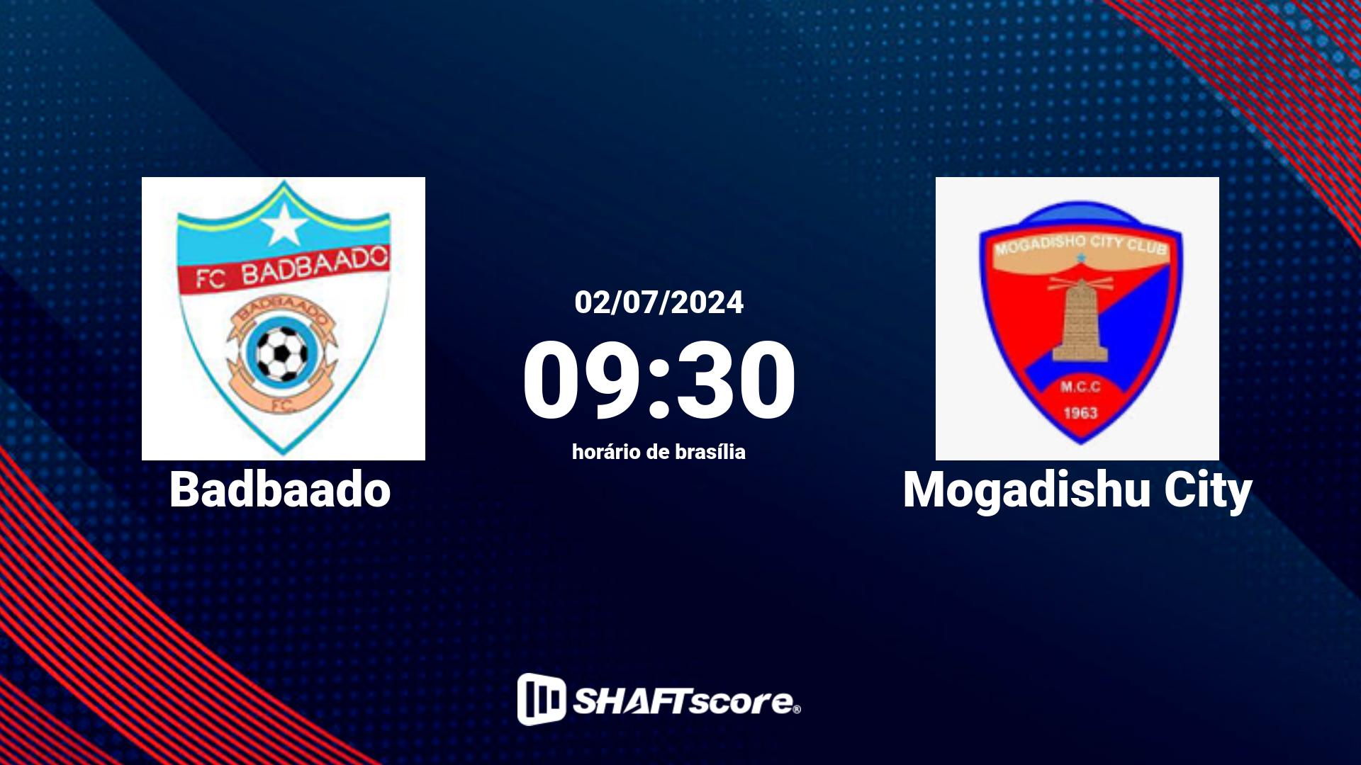 Estatísticas do jogo Badbaado vs Mogadishu City 02.07 09:30