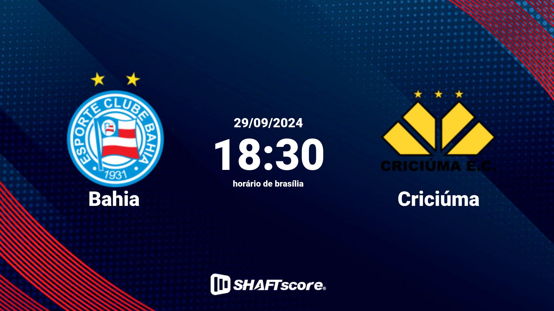 Estatísticas do jogo Bahia vs Criciúma 29.09 18:30