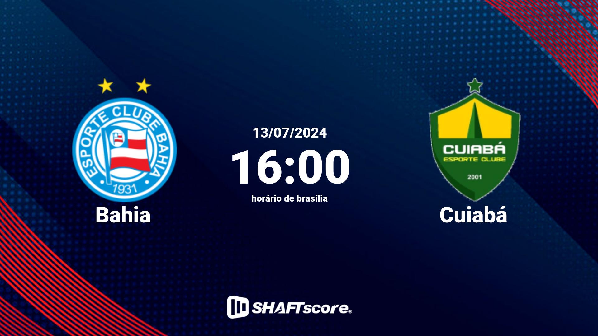 Estatísticas do jogo Bahia vs Cuiabá 13.07 16:00