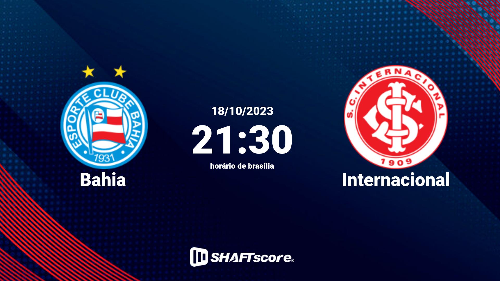 Estatísticas do jogo Bahia vs Internacional 18.10 21:30