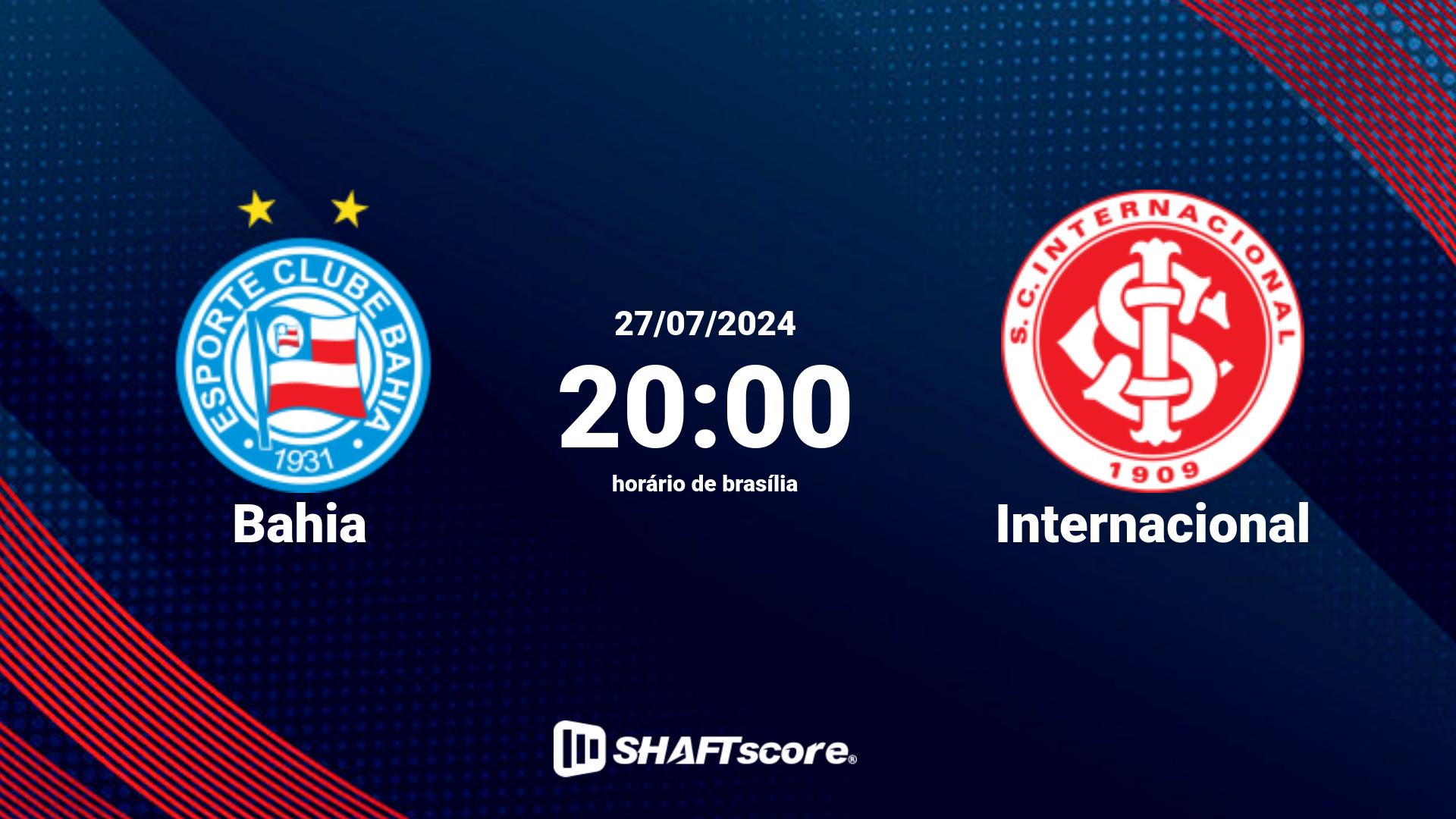 Estatísticas do jogo Bahia vs Internacional 27.07 20:00