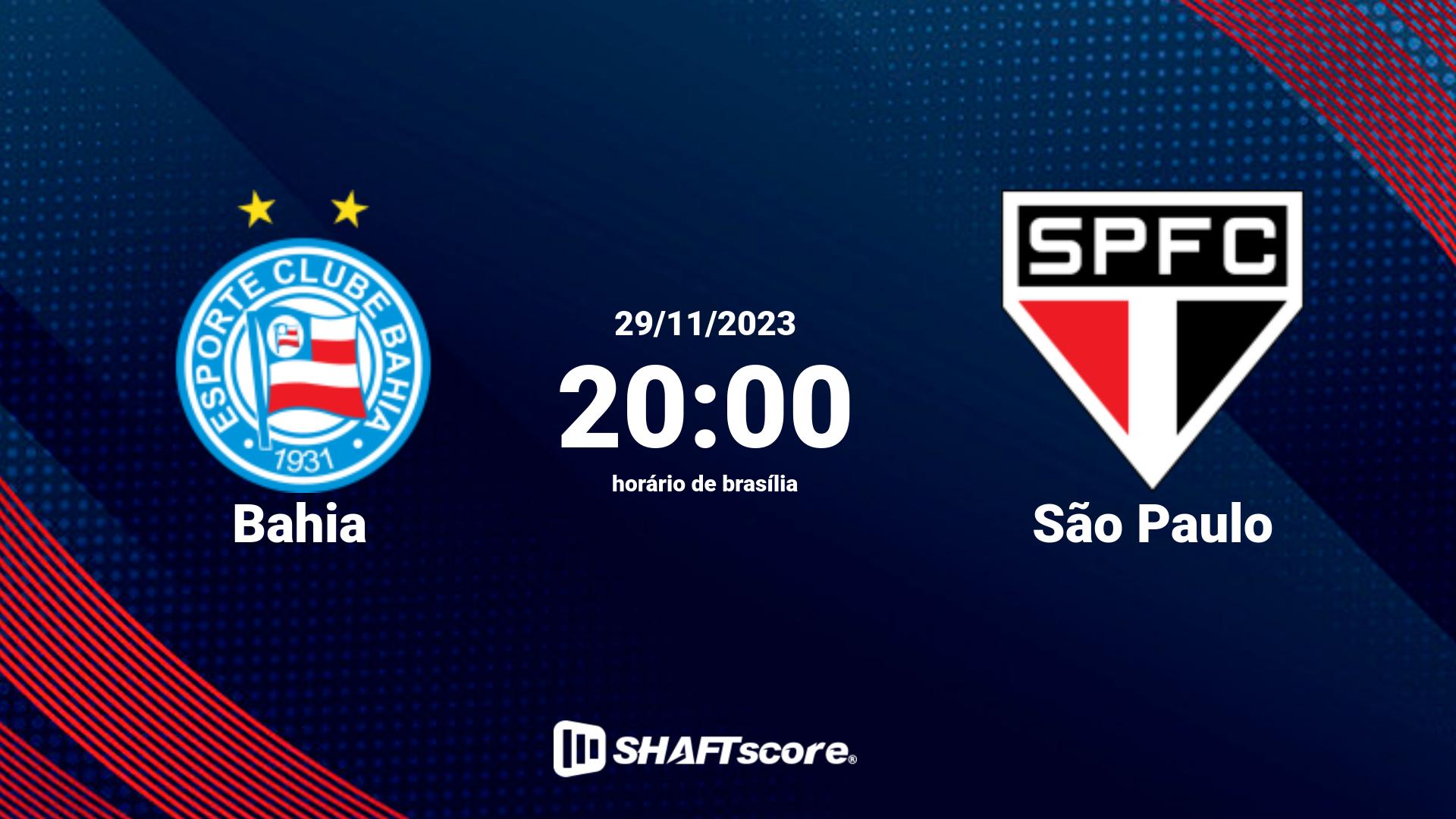 Estatísticas do jogo Bahia vs São Paulo 29.11 20:00