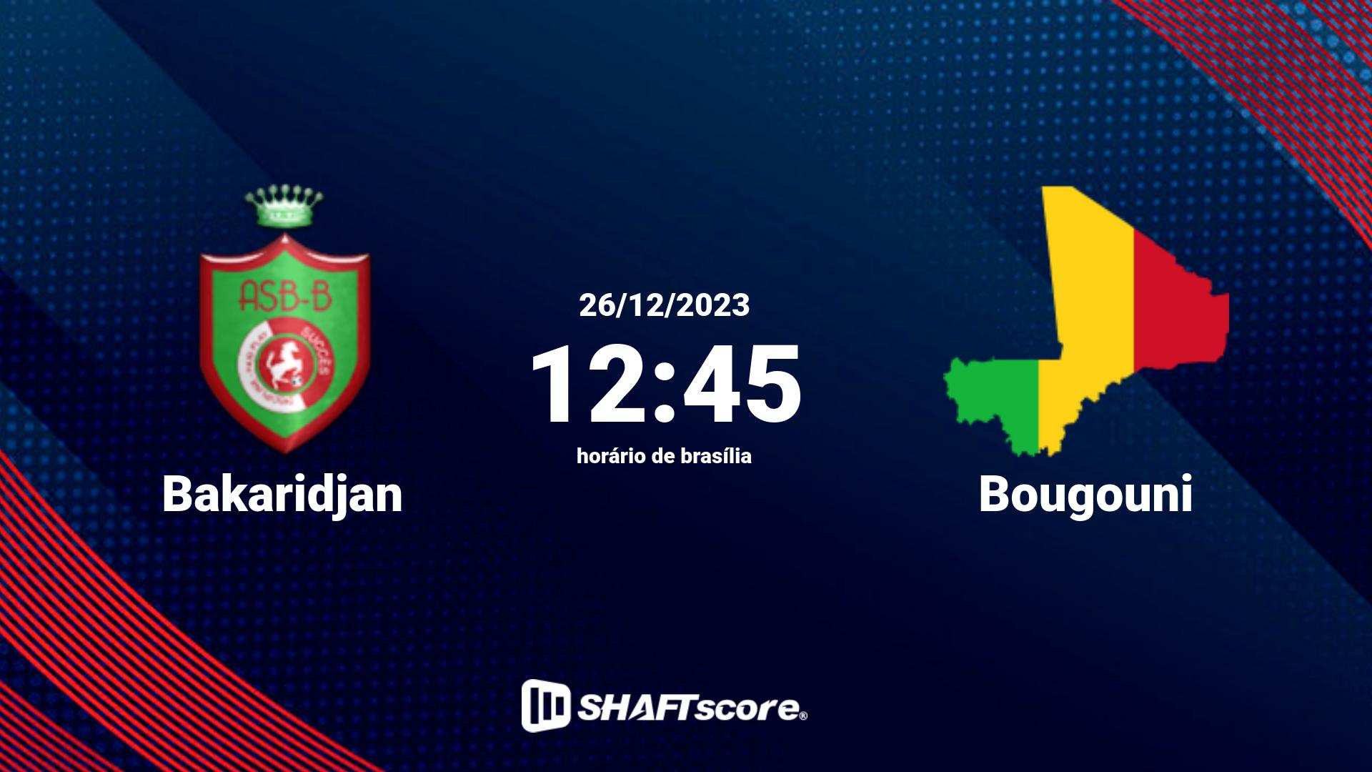 Estatísticas do jogo Bakaridjan vs Bougouni 26.12 12:45