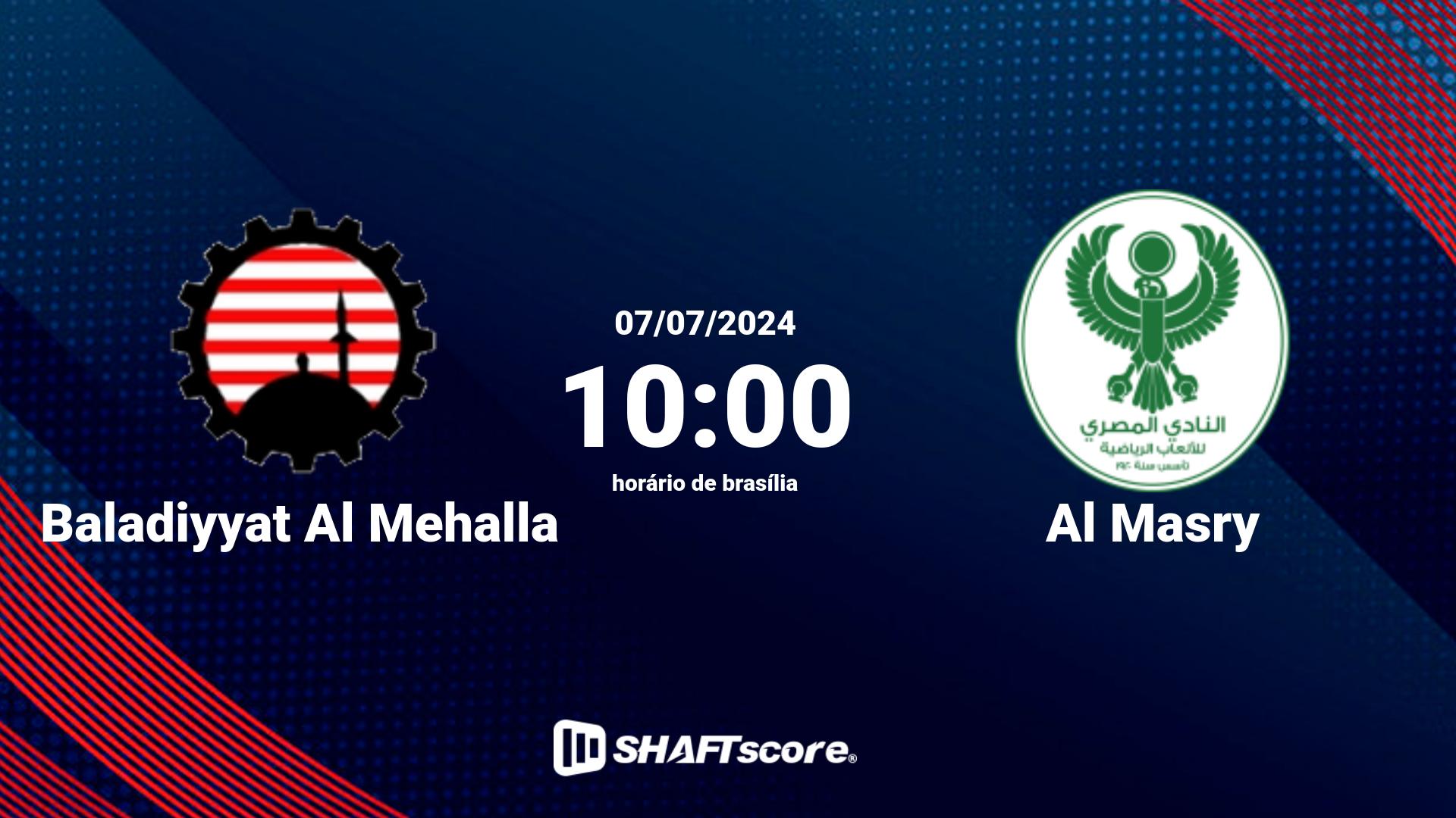 Estatísticas do jogo Baladiyyat Al Mehalla vs Al Masry 07.07 10:00