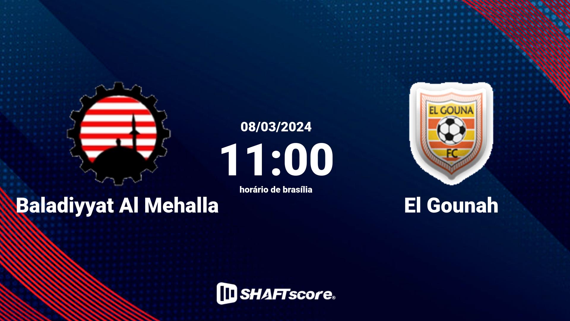 Estatísticas do jogo Baladiyyat Al Mehalla vs El Gounah 08.03 11:00