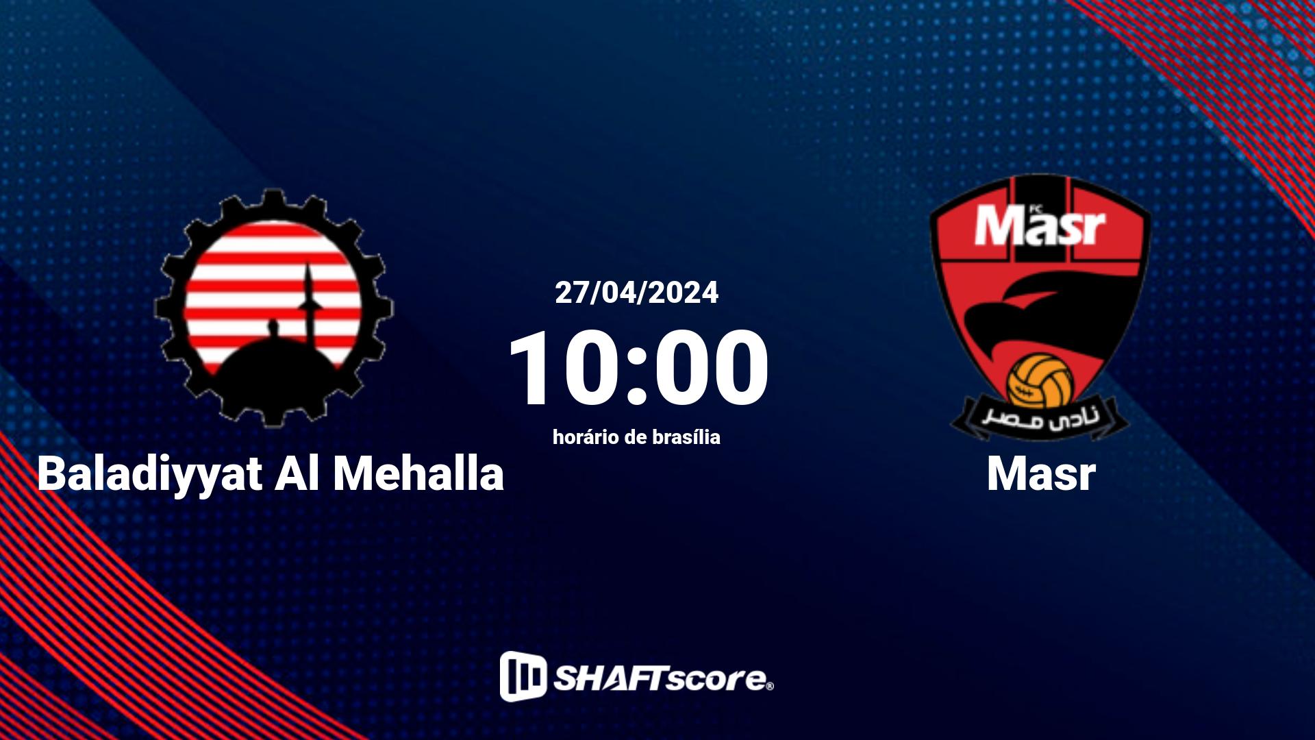 Estatísticas do jogo Baladiyyat Al Mehalla vs Masr 27.04 10:00