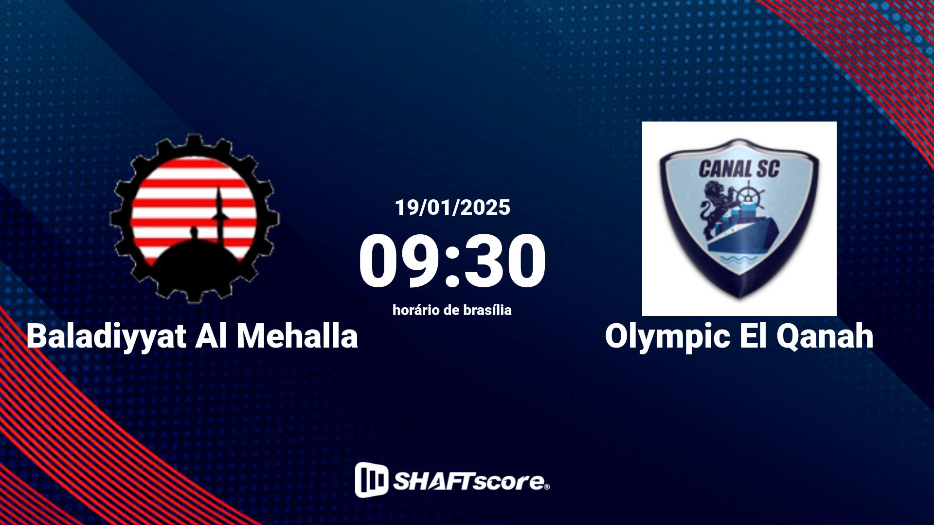 Estatísticas do jogo Baladiyyat Al Mehalla vs Olympic El Qanah 19.01 09:30