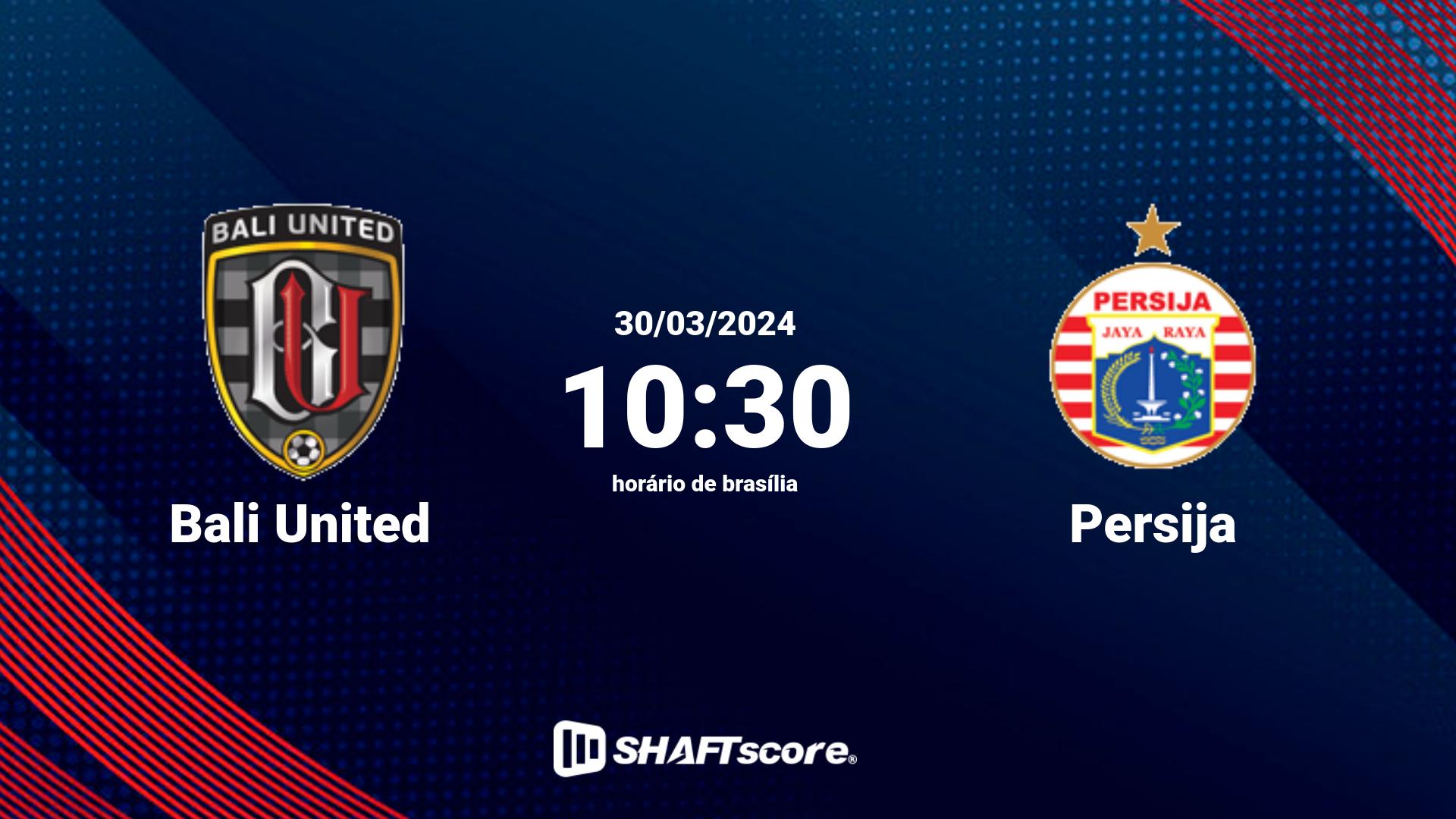 Estatísticas do jogo Bali United vs Persija 30.03 10:30