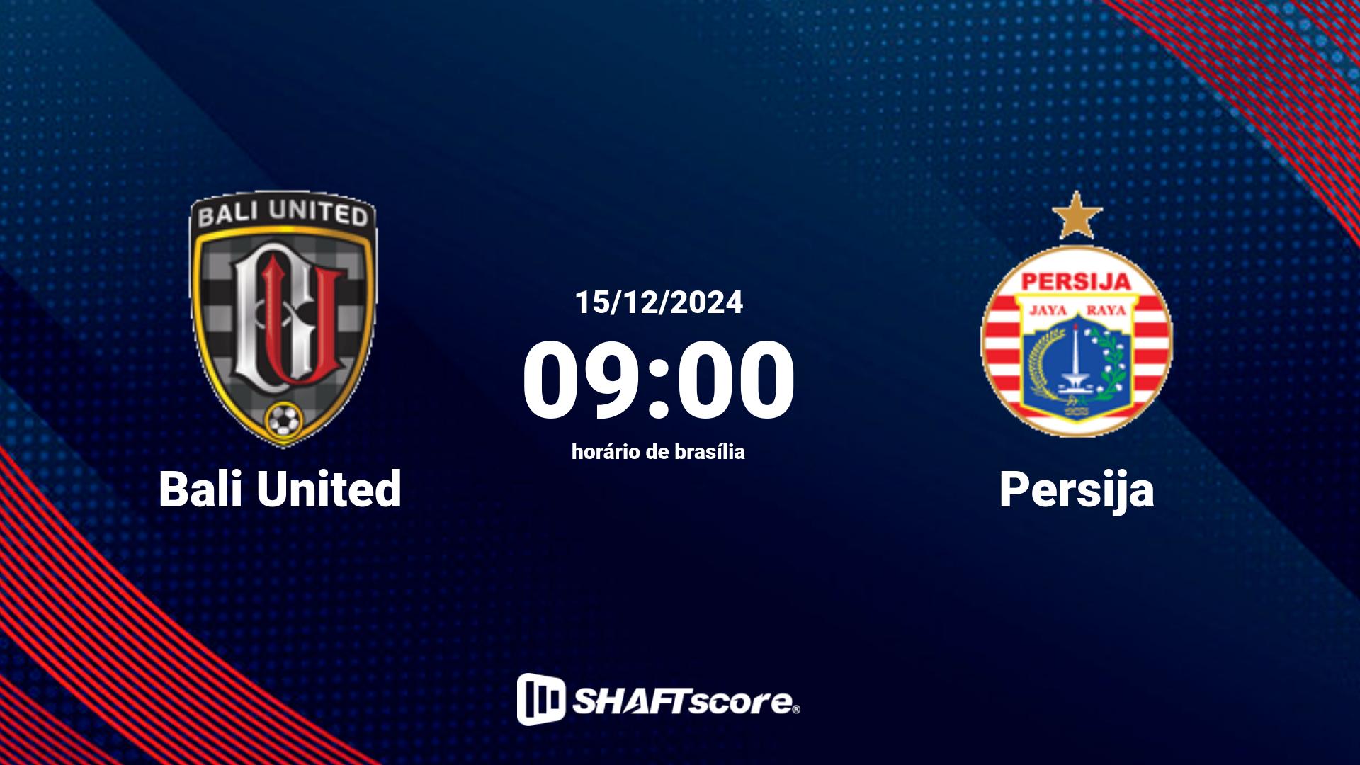 Estatísticas do jogo Bali United vs Persija 15.12 09:00