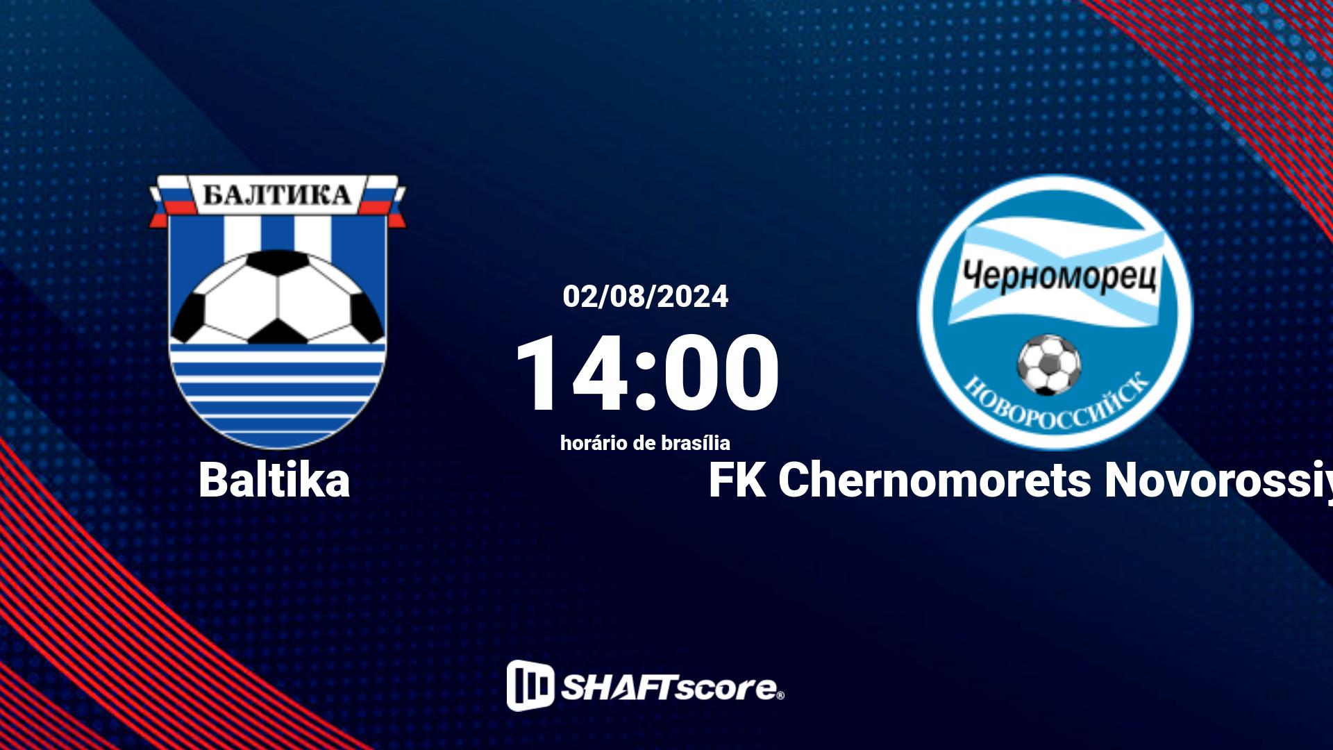 Estatísticas do jogo Baltika vs FK Chernomorets Novorossiysk 02.08 14:00