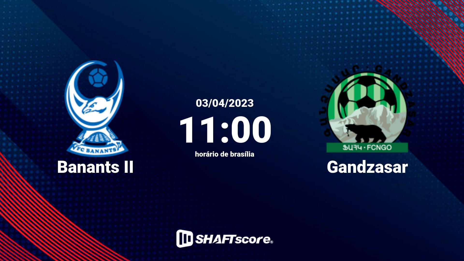 Estatísticas do jogo Banants II vs Gandzasar 03.04 11:00