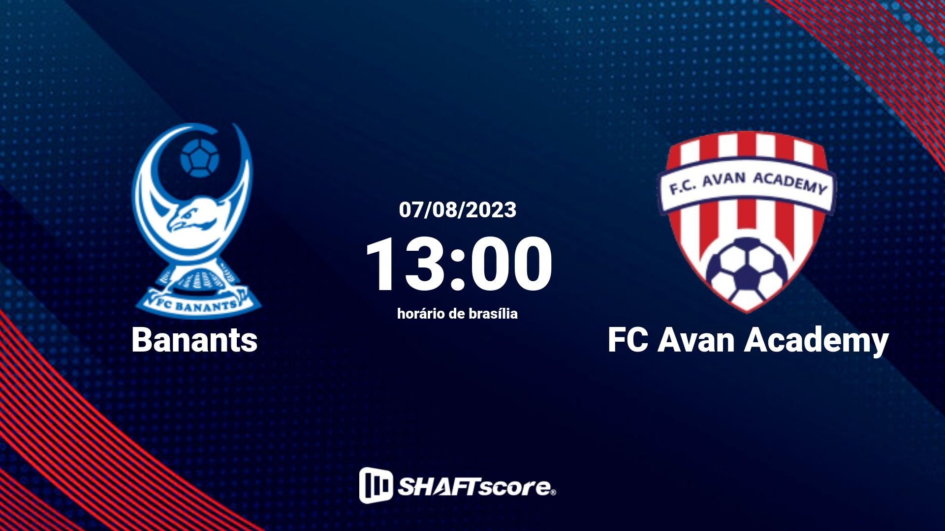 Estatísticas do jogo Banants vs FC Avan Academy 07.08 13:00