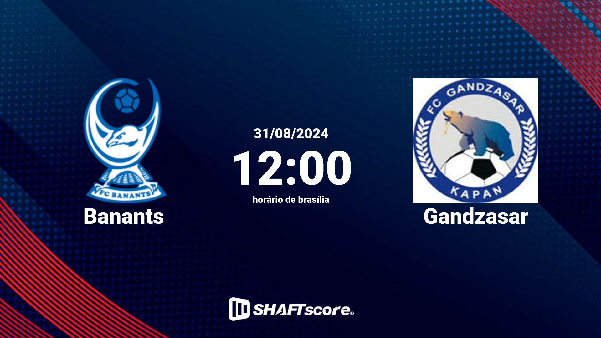 Estatísticas do jogo Banants vs Gandzasar 31.08 12:00