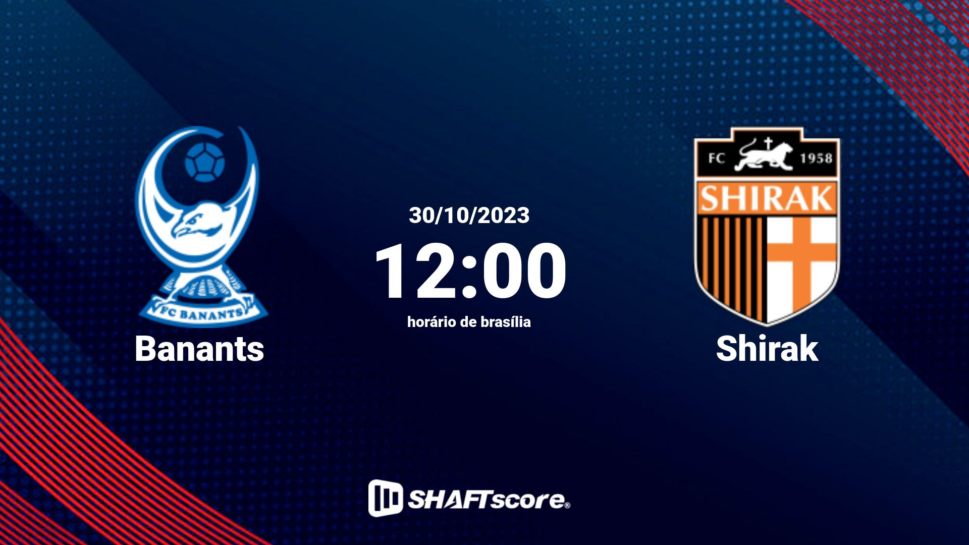 Estatísticas do jogo Banants vs Shirak 30.10 12:00