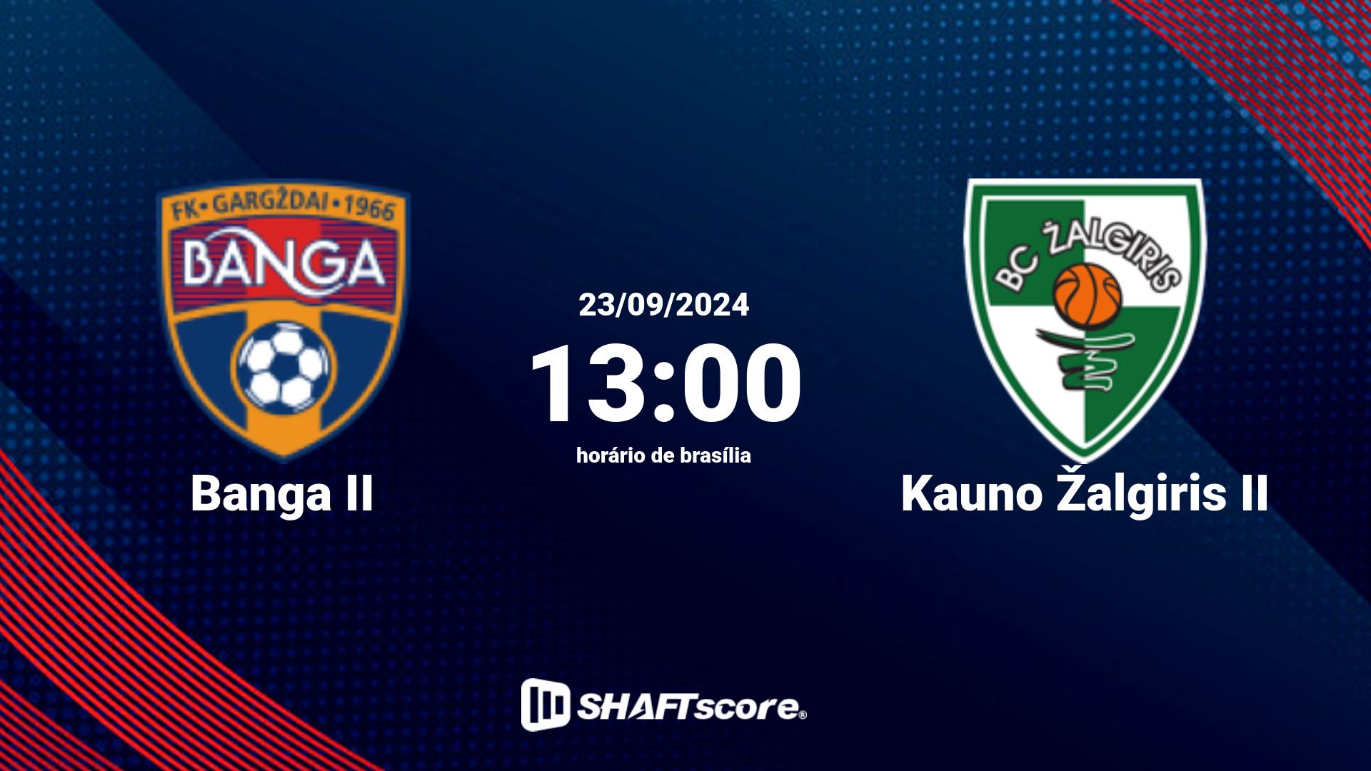 Estatísticas do jogo Banga II vs Kauno Žalgiris II 23.09 13:00