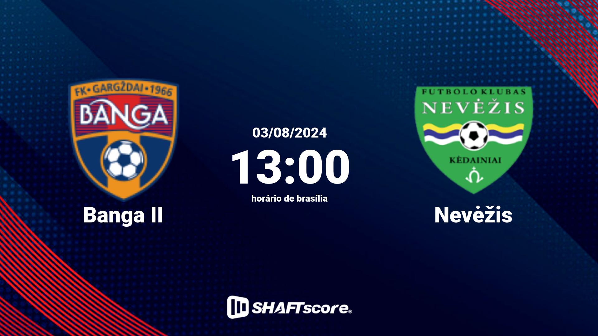 Estatísticas do jogo Banga II vs Nevėžis 03.08 13:00