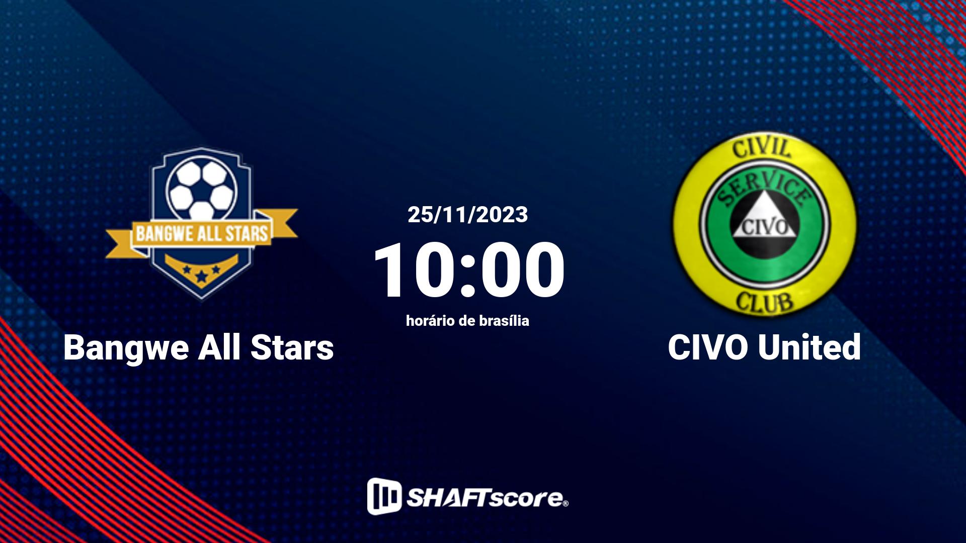 Estatísticas do jogo Bangwe All Stars vs CIVO United 25.11 10:00