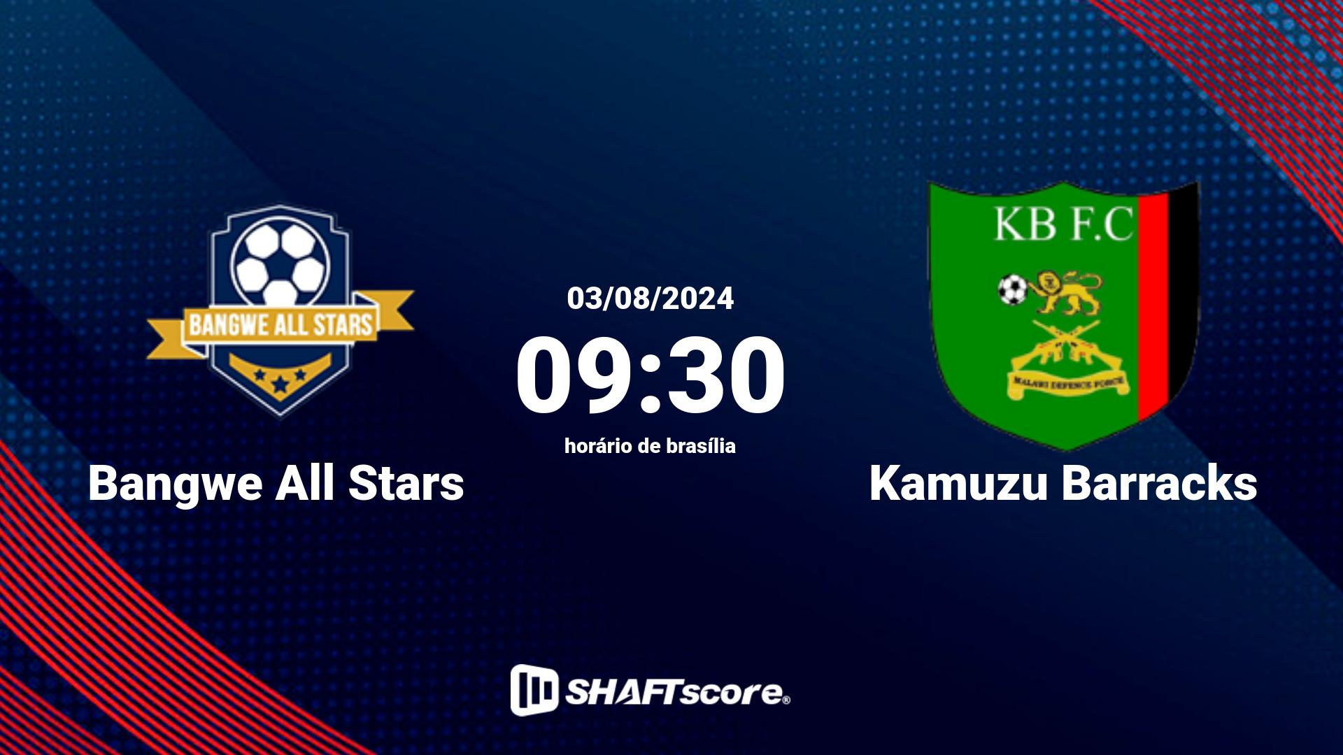 Estatísticas do jogo Bangwe All Stars vs Kamuzu Barracks 03.08 09:30