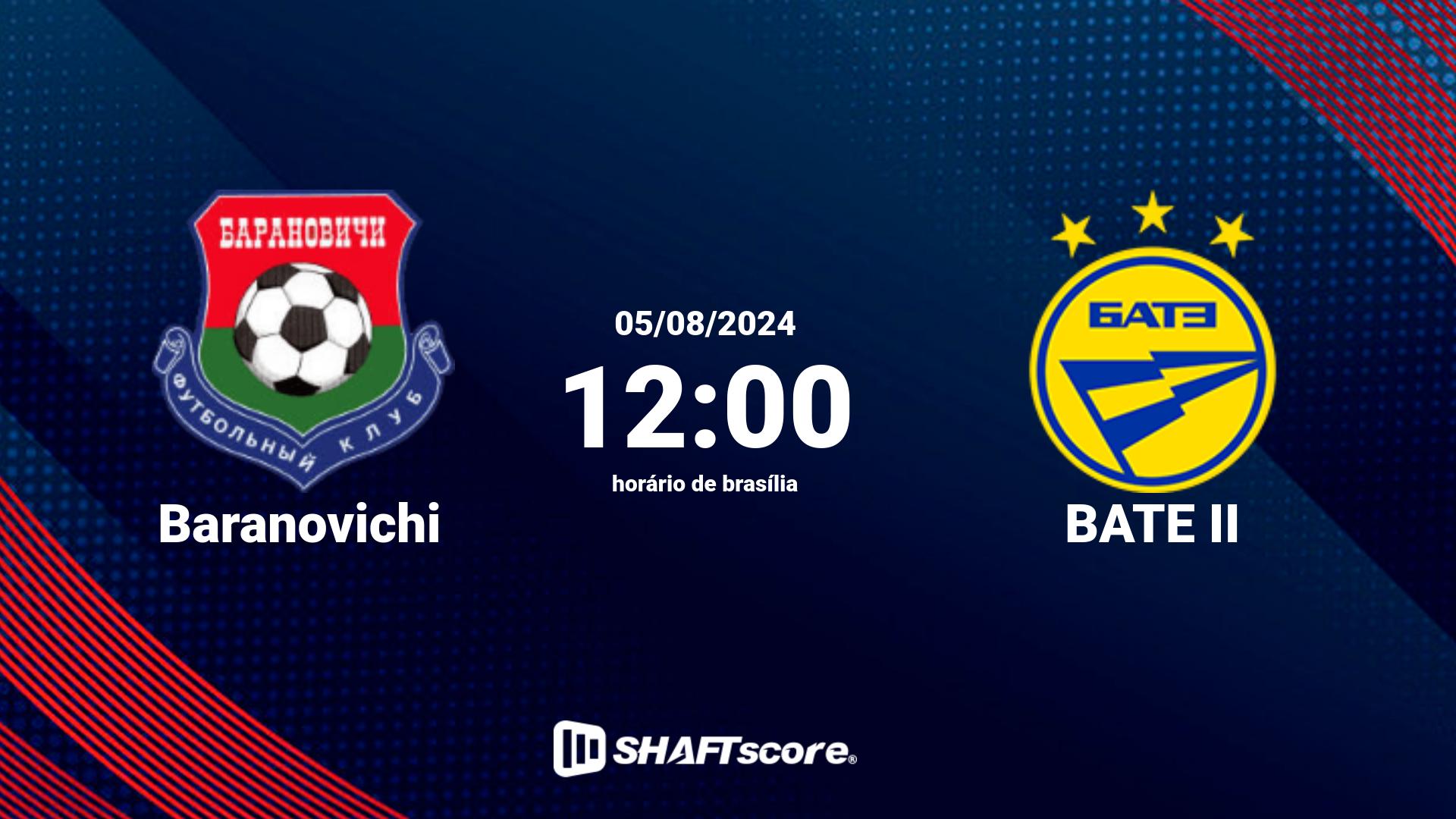 Estatísticas do jogo Baranovichi vs BATE II 05.08 12:00