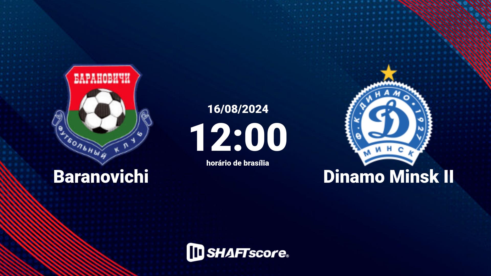 Estatísticas do jogo Baranovichi vs Dinamo Minsk II 16.08 12:00