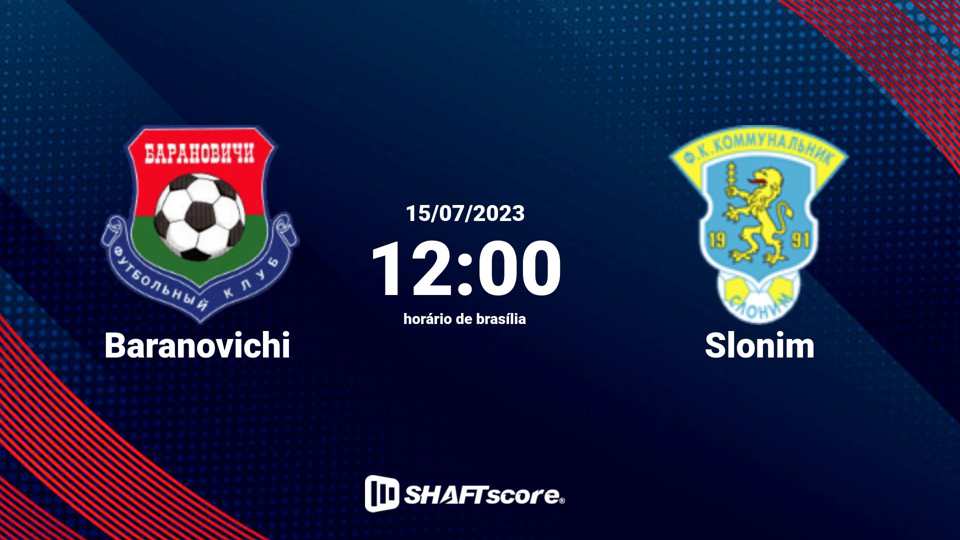 Estatísticas do jogo Baranovichi vs Slonim 15.07 12:00