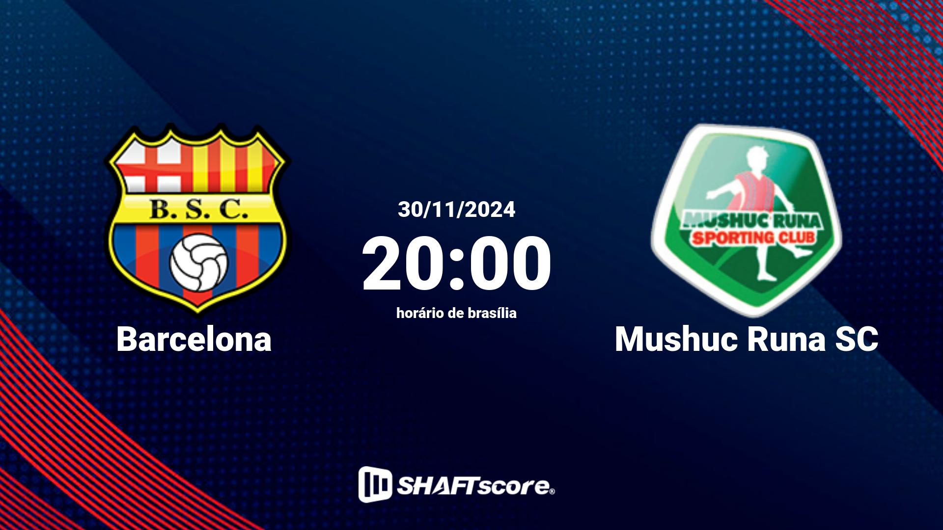 Estatísticas do jogo Barcelona vs Mushuc Runa SC 30.11 20:00