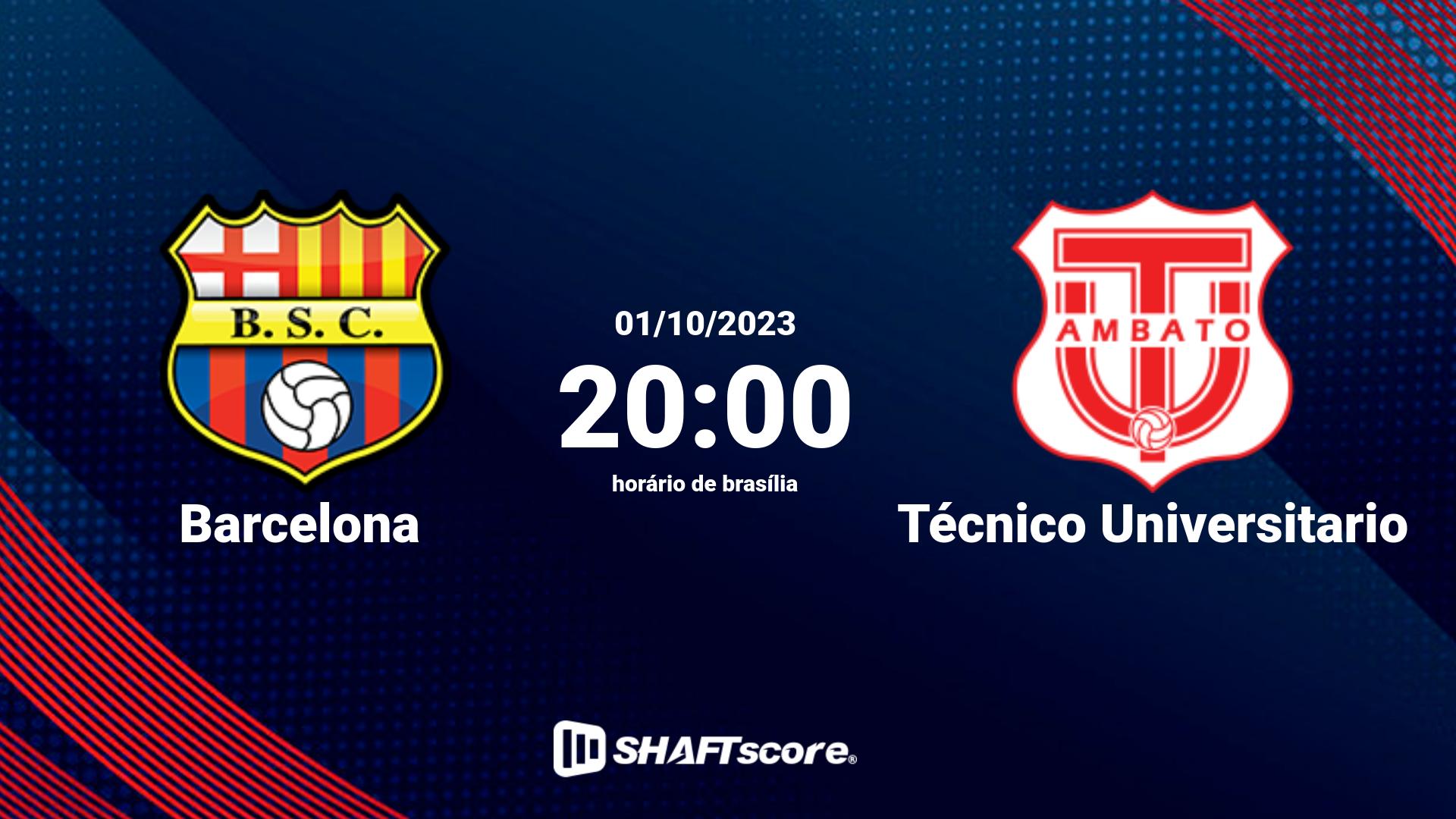 Estatísticas do jogo Barcelona vs Técnico Universitario 01.10 20:00